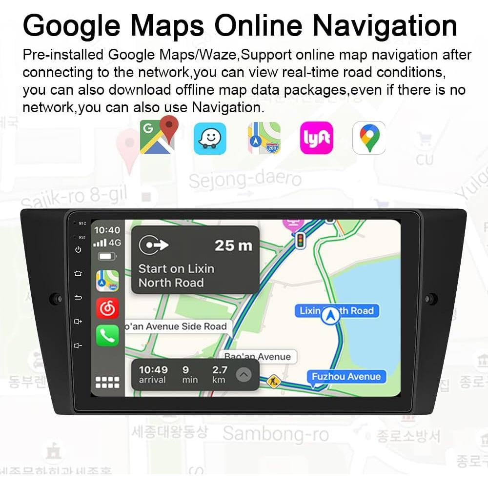 Unidad Principal Android Estéreo de Coche BMW E90 E91 E92 E93 9" CarPlay y Android Auto
