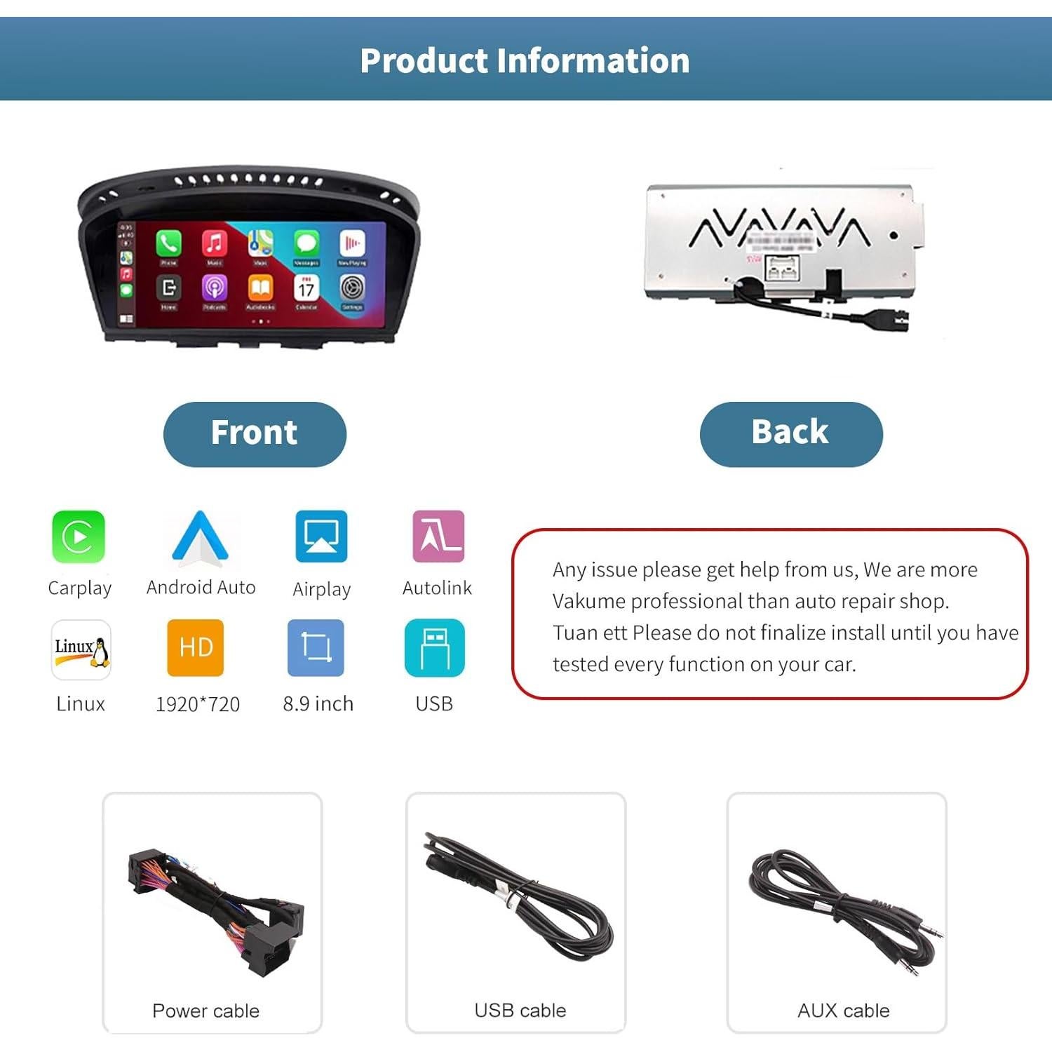 Receptor Multimedia Táctil 8.9'' AUTOABC CarPlay/Android Auto BMW