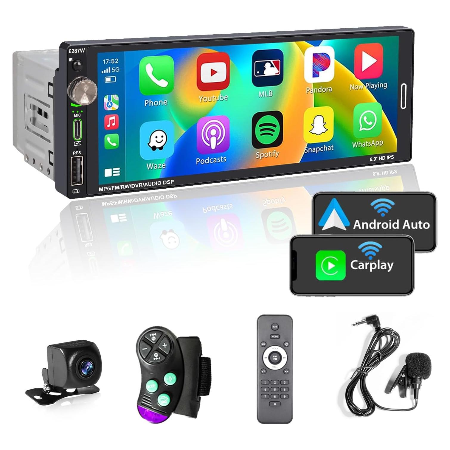 Radio de Coche Alondy 6.9" Táctil Bluetooth CarPlay Android Auto