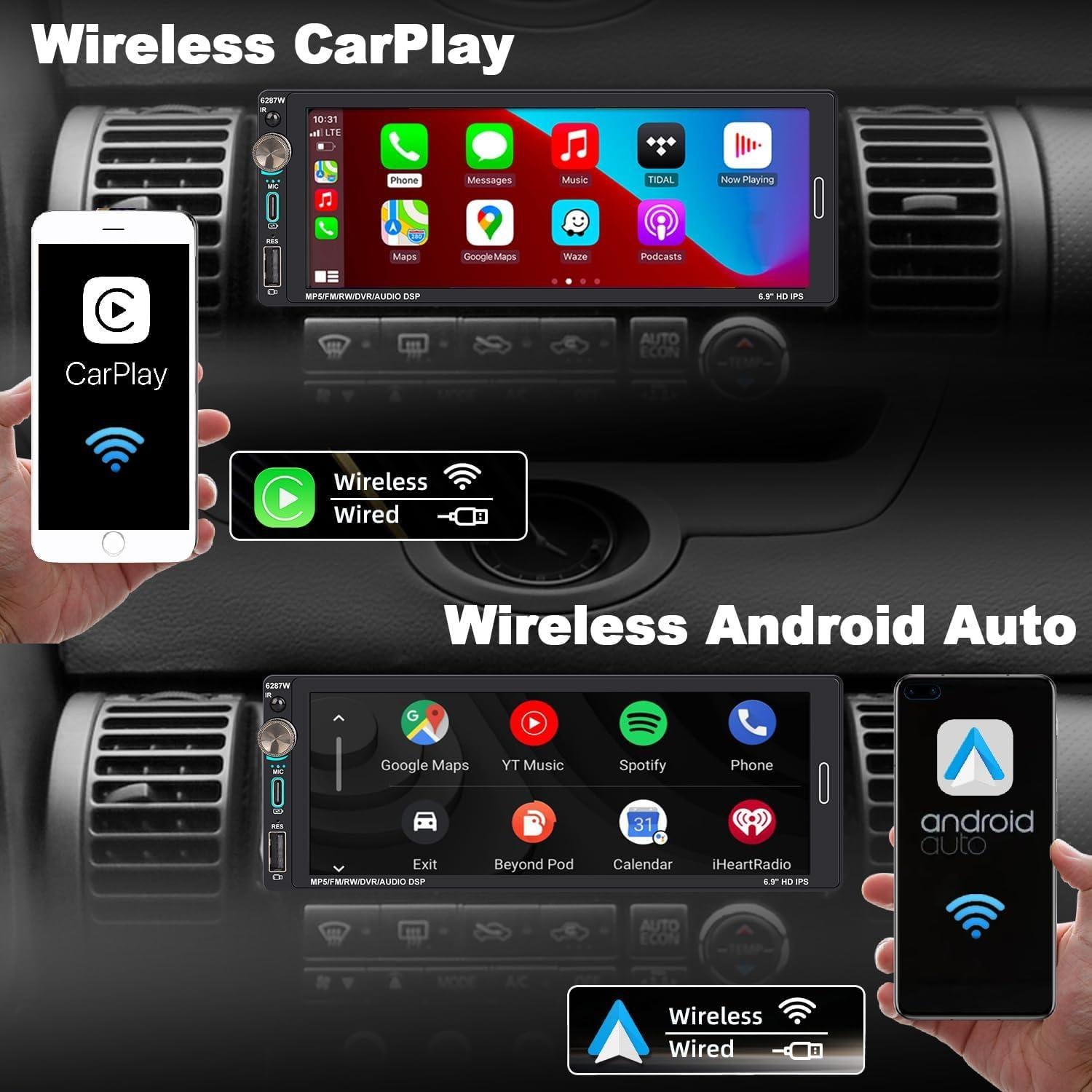 Radio de Coche Alondy 6.9" Táctil Bluetooth CarPlay Android Auto