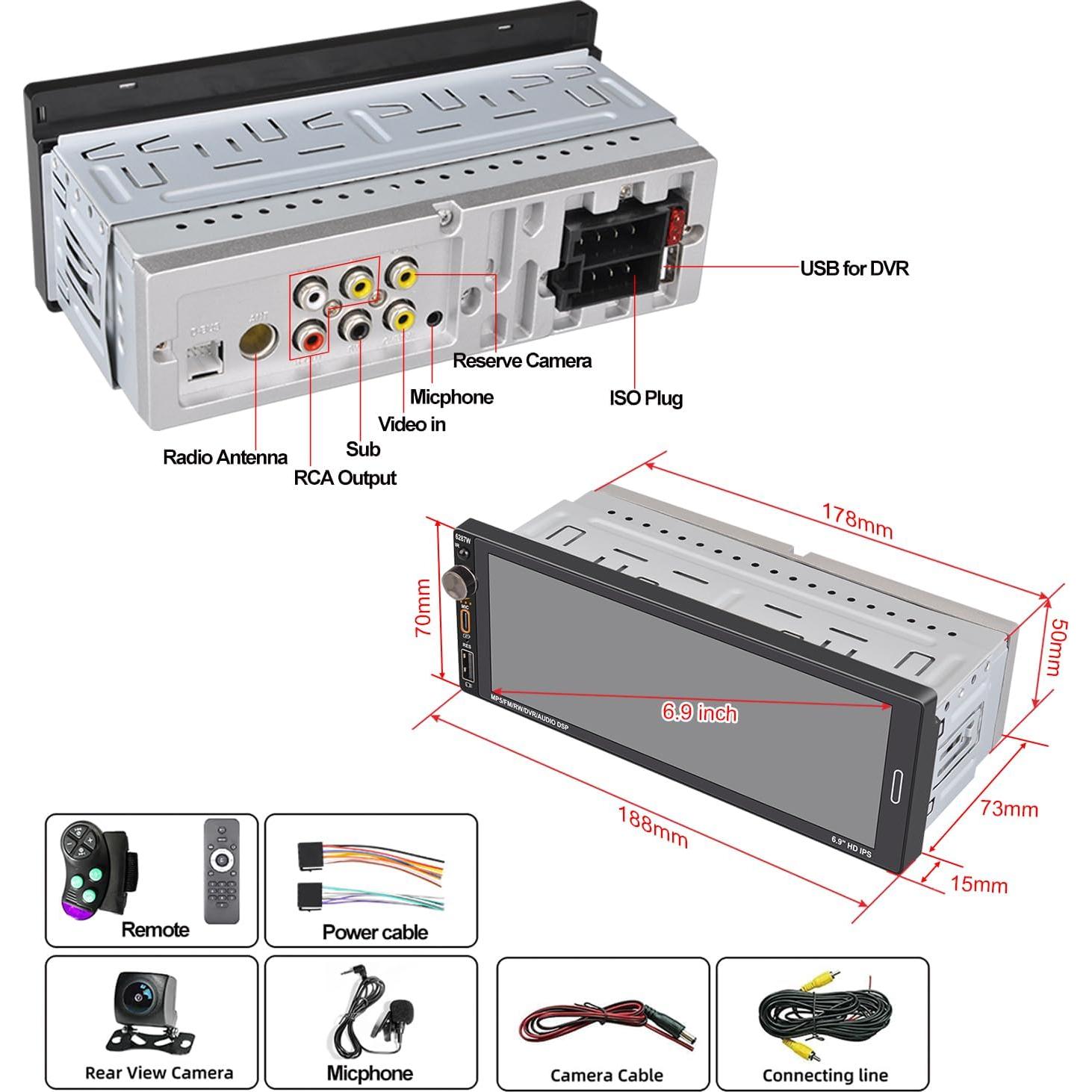 Radio de Coche Alondy 6.9" Táctil Bluetooth CarPlay Android Auto
