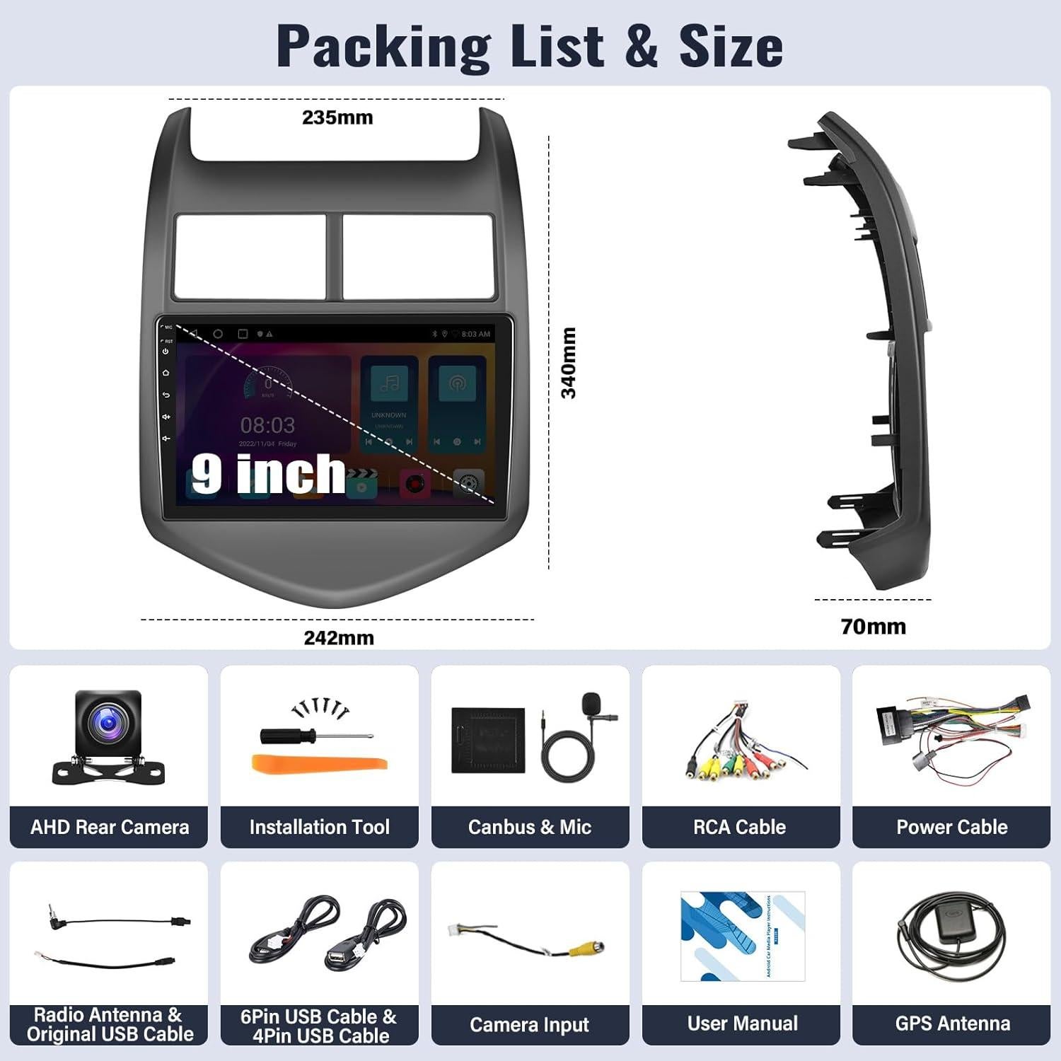 Estéreo de Coche Android SIXWIN A7305 para Chevy Sonic 2011-2015 9"