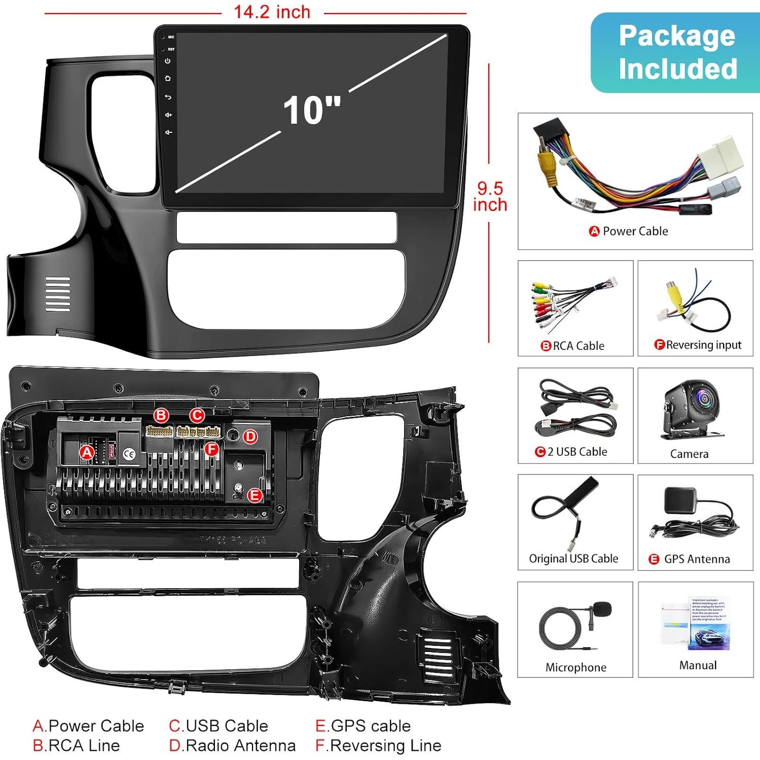 Radio de Coche Focarado para Mitsubishi Outlander 2012-2018 10"