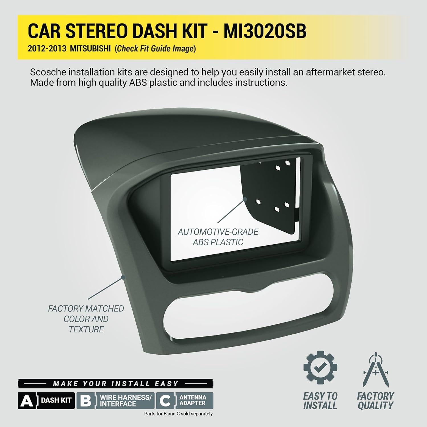 Kit de Instalación de Radio Doble DIN Scosche MI3020SB para Mitsubishi I-MiEV 2012-2013