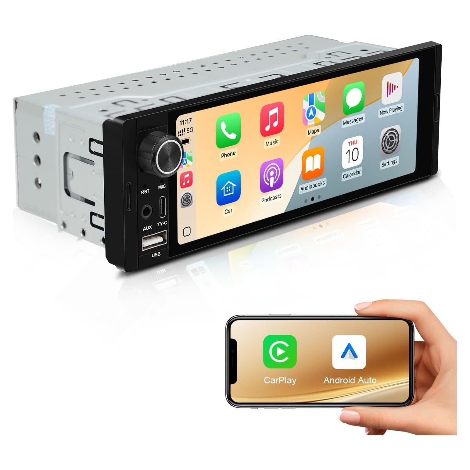 Estéreo de Coche AINAVIGO 6.36" Una DIN CarPlay Android Auto