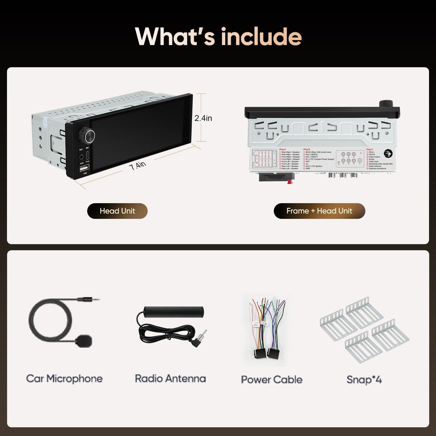 Estéreo de Coche AINAVIGO 6.36" Una DIN CarPlay Android Auto