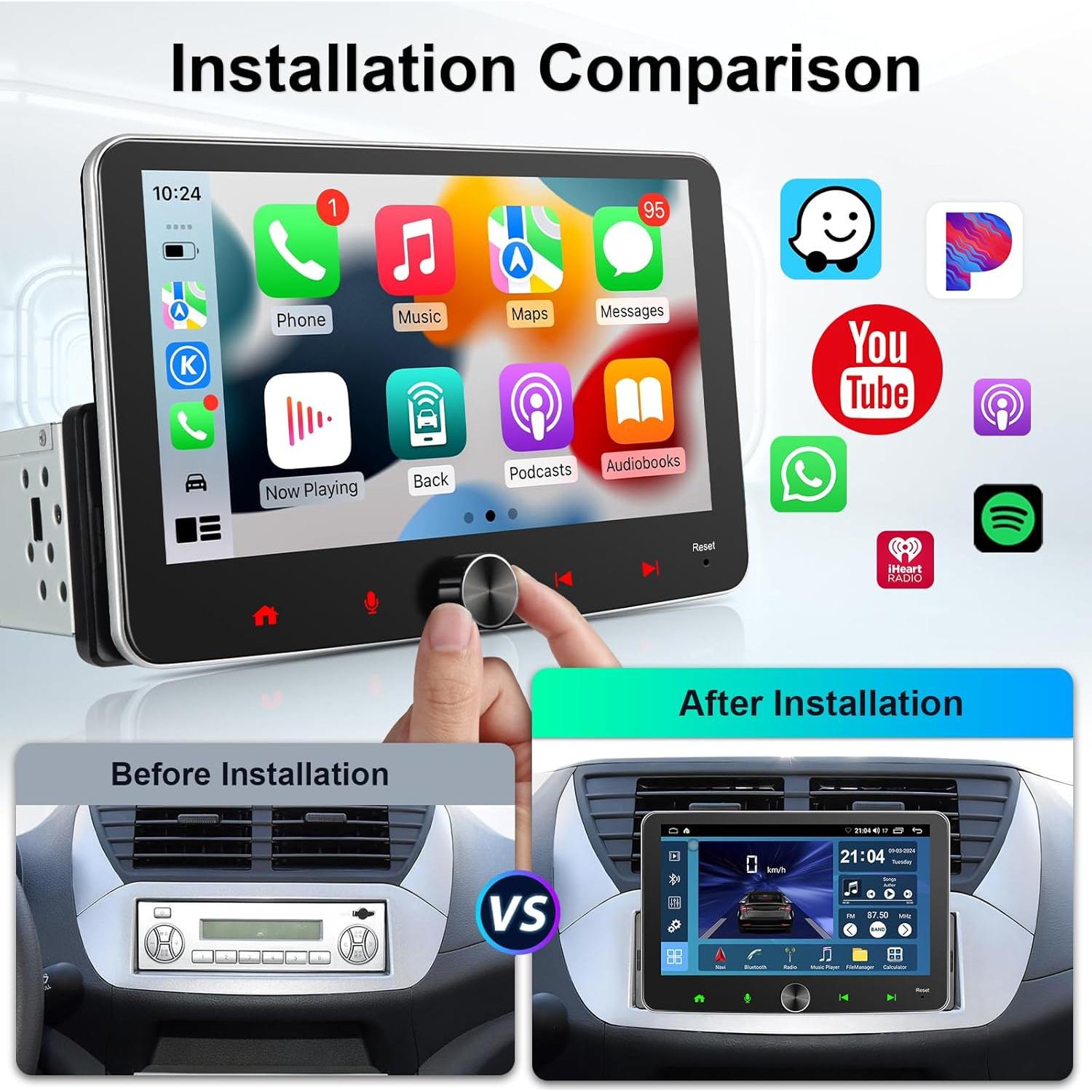 Radio Táctil 7" 1 Din Cogamichi con CarPlay y Android Auto