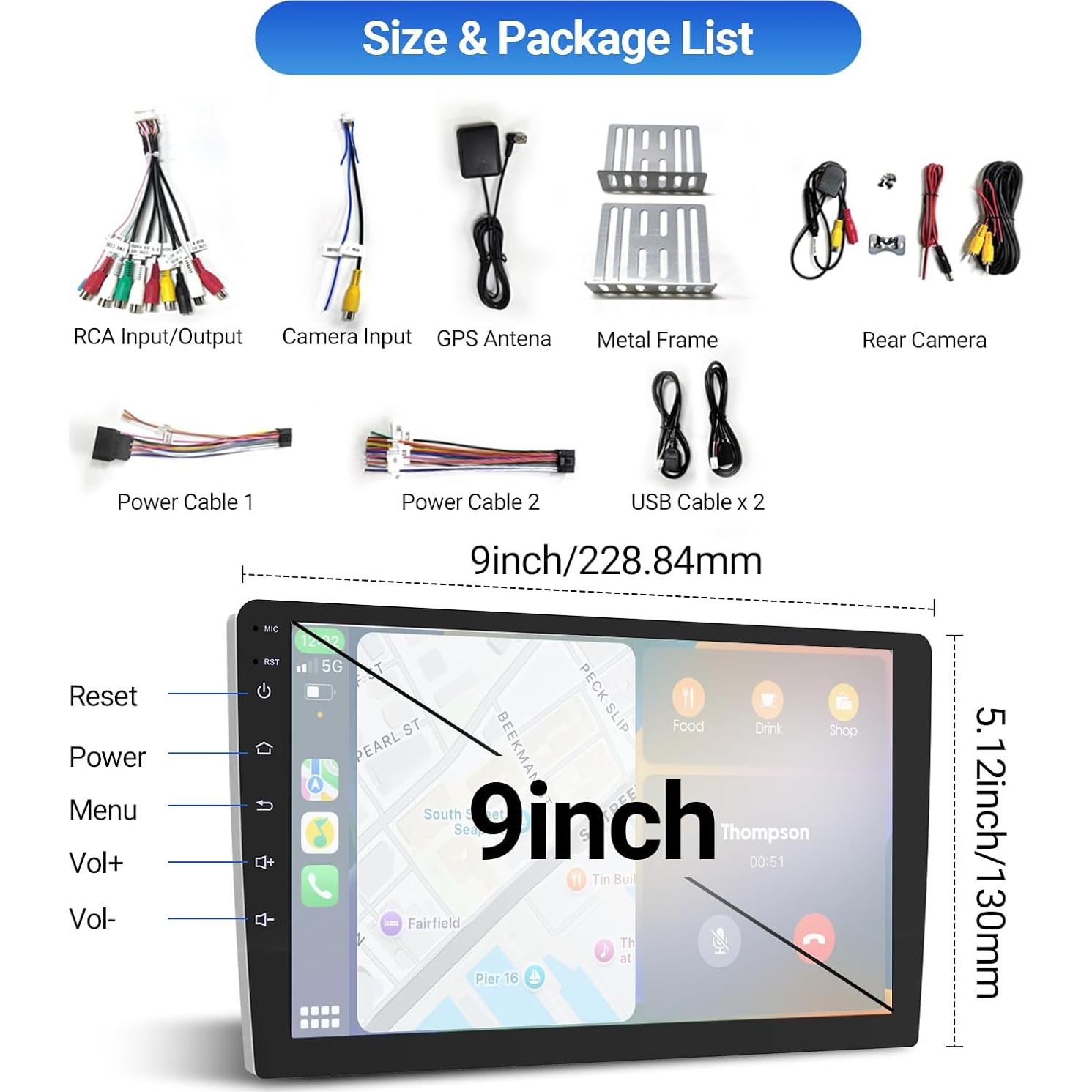 Estéreo de Coche Doble Din Haudio 9" HD con CarPlay/Android Auto