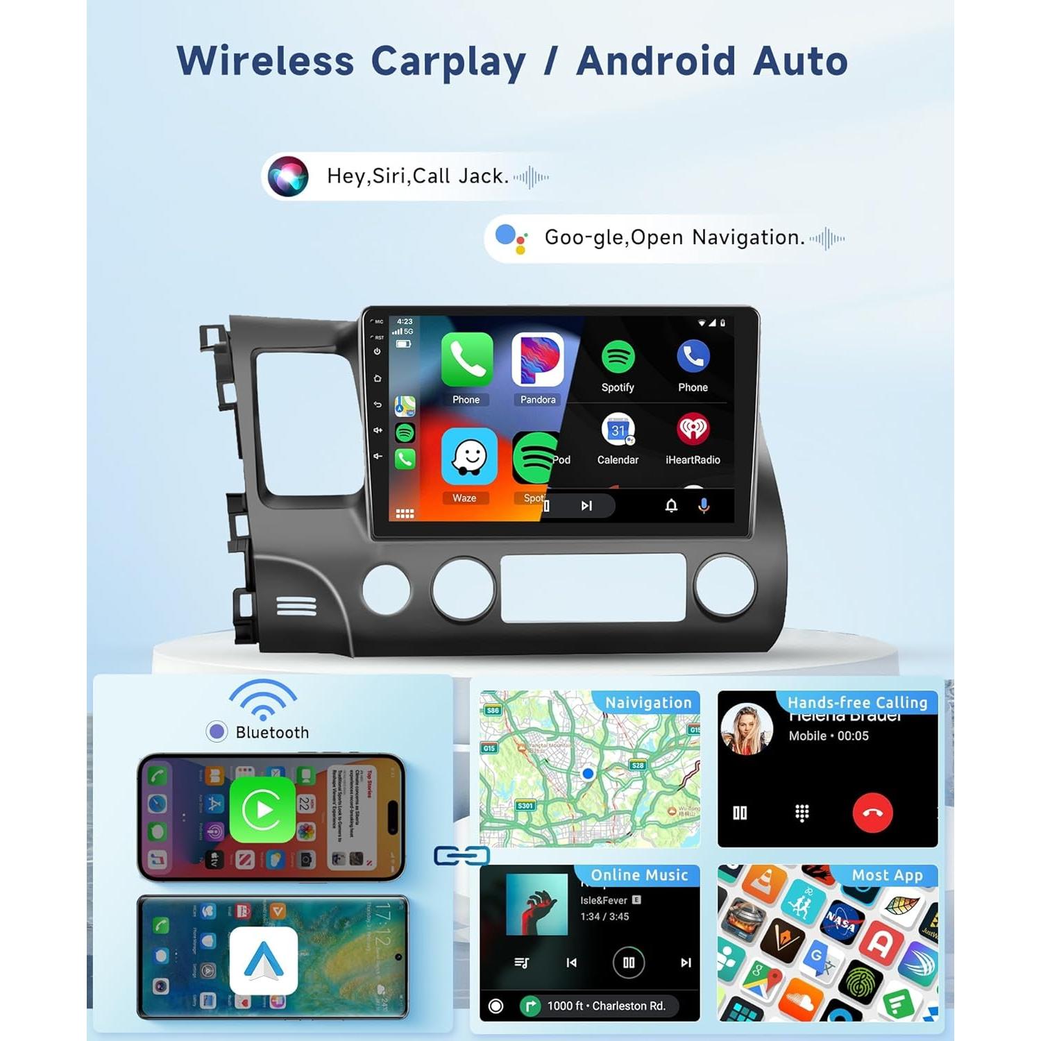 Estéreo de coche Podofo 10.1" Android 13 para Honda Civic 2006-2011