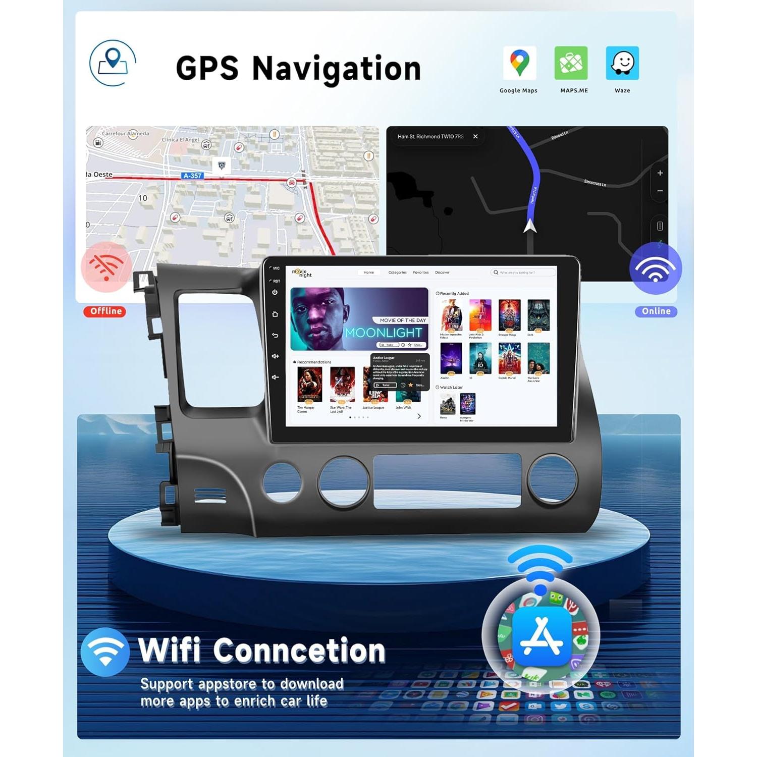 Estéreo de coche Podofo 10.1" Android 13 para Honda Civic 2006-2011