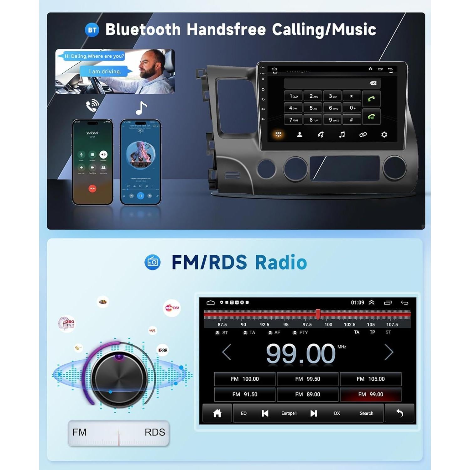 Estéreo de coche Podofo 10.1" Android 13 para Honda Civic 2006-2011