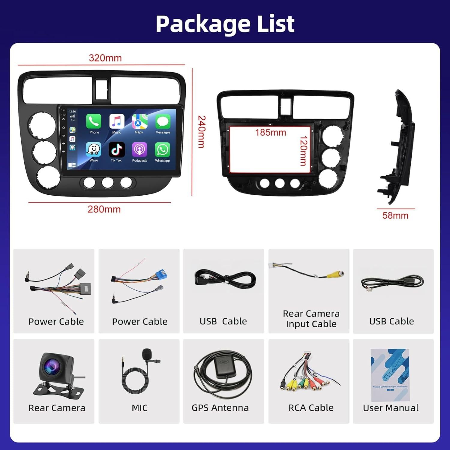 Estéreo de Coche Motorsi 2+64GB para Honda Civic 2001-2005