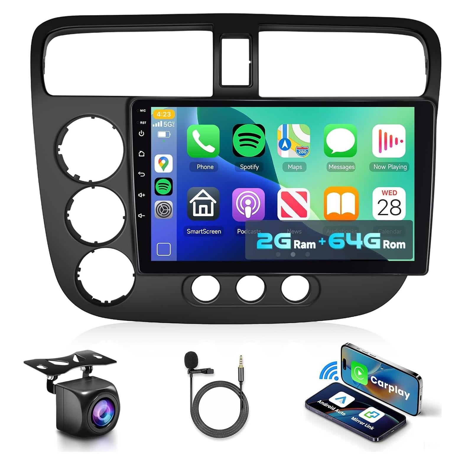Estéreo Android 13 Podofo 9" para Honda Civic 2001-2005