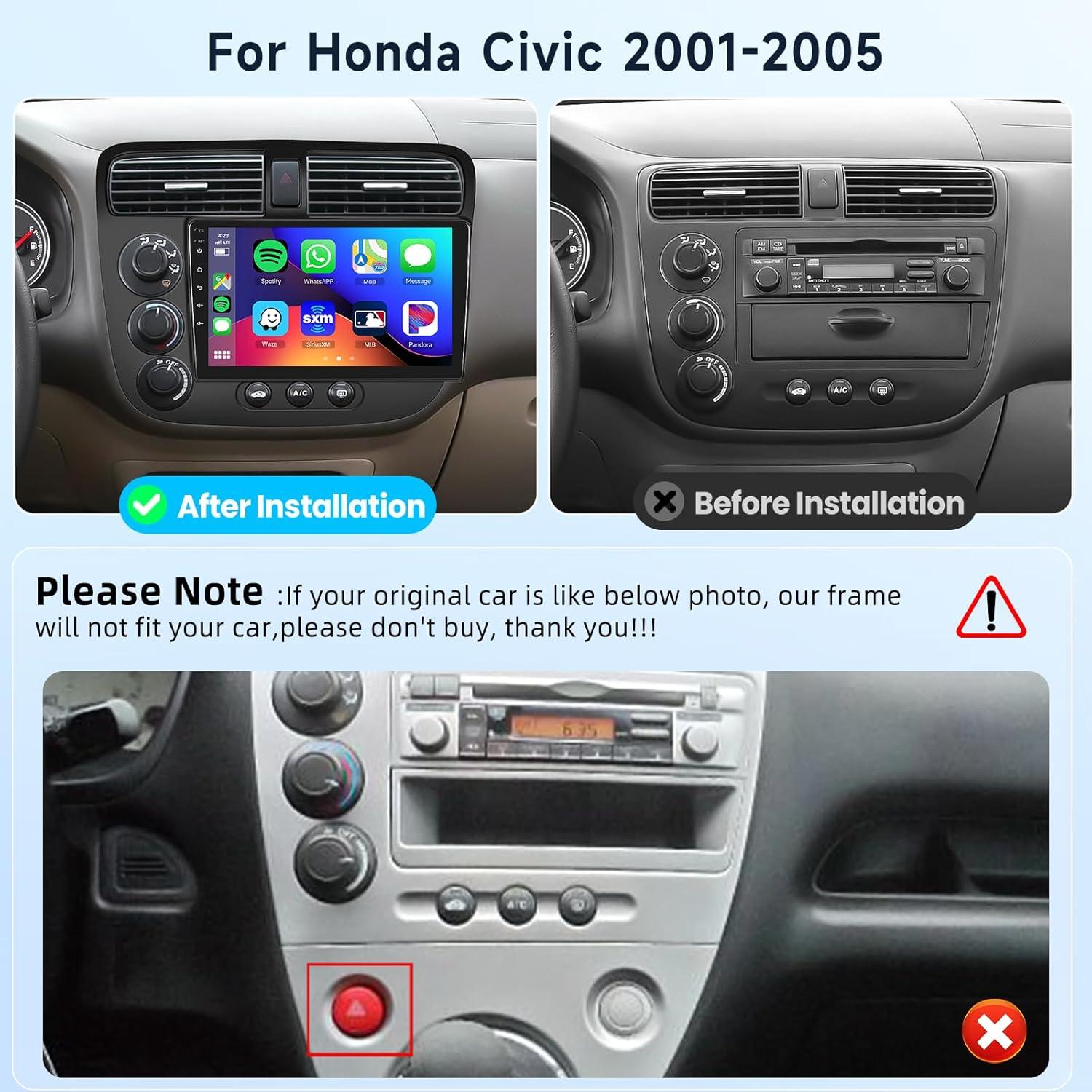 Estéreo Android 13 Podofo 9" para Honda Civic 2001-2005