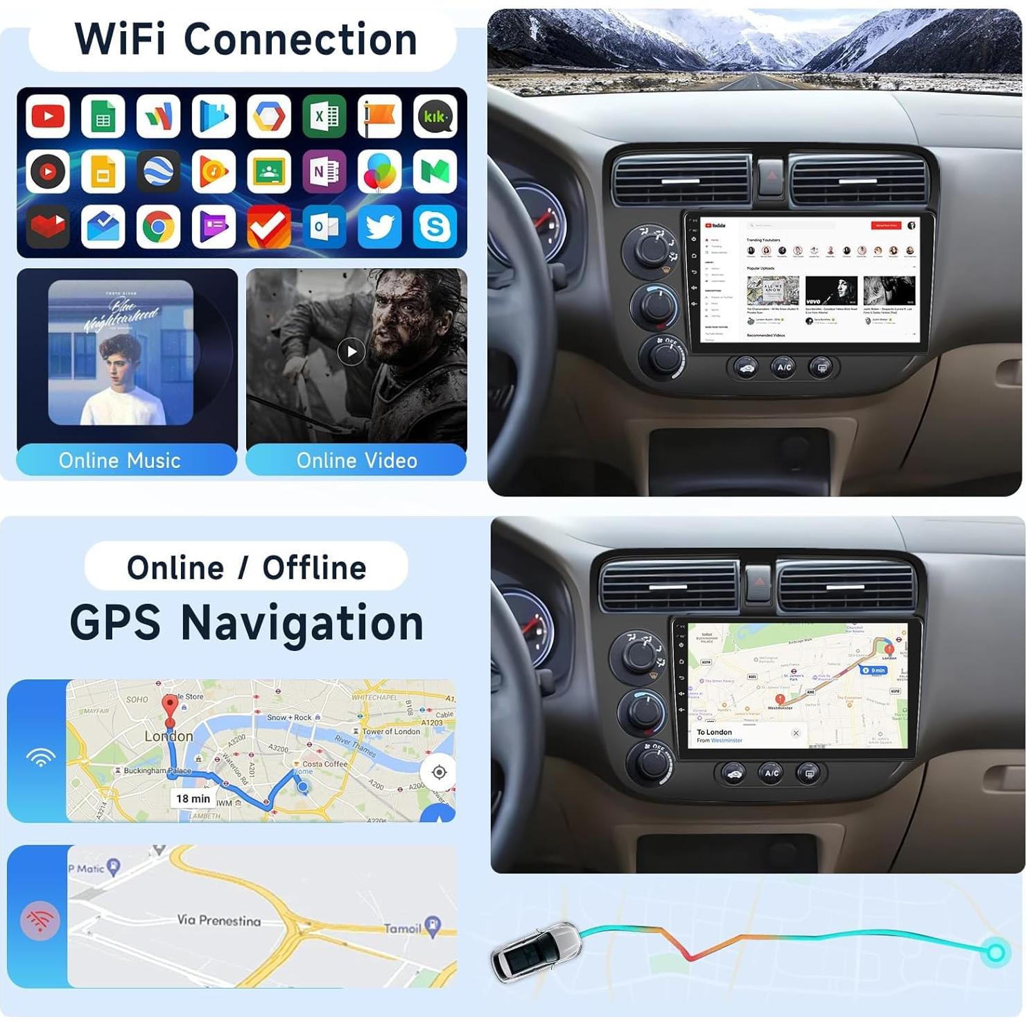 Estéreo Android 13 Podofo 9" para Honda Civic 2001-2005