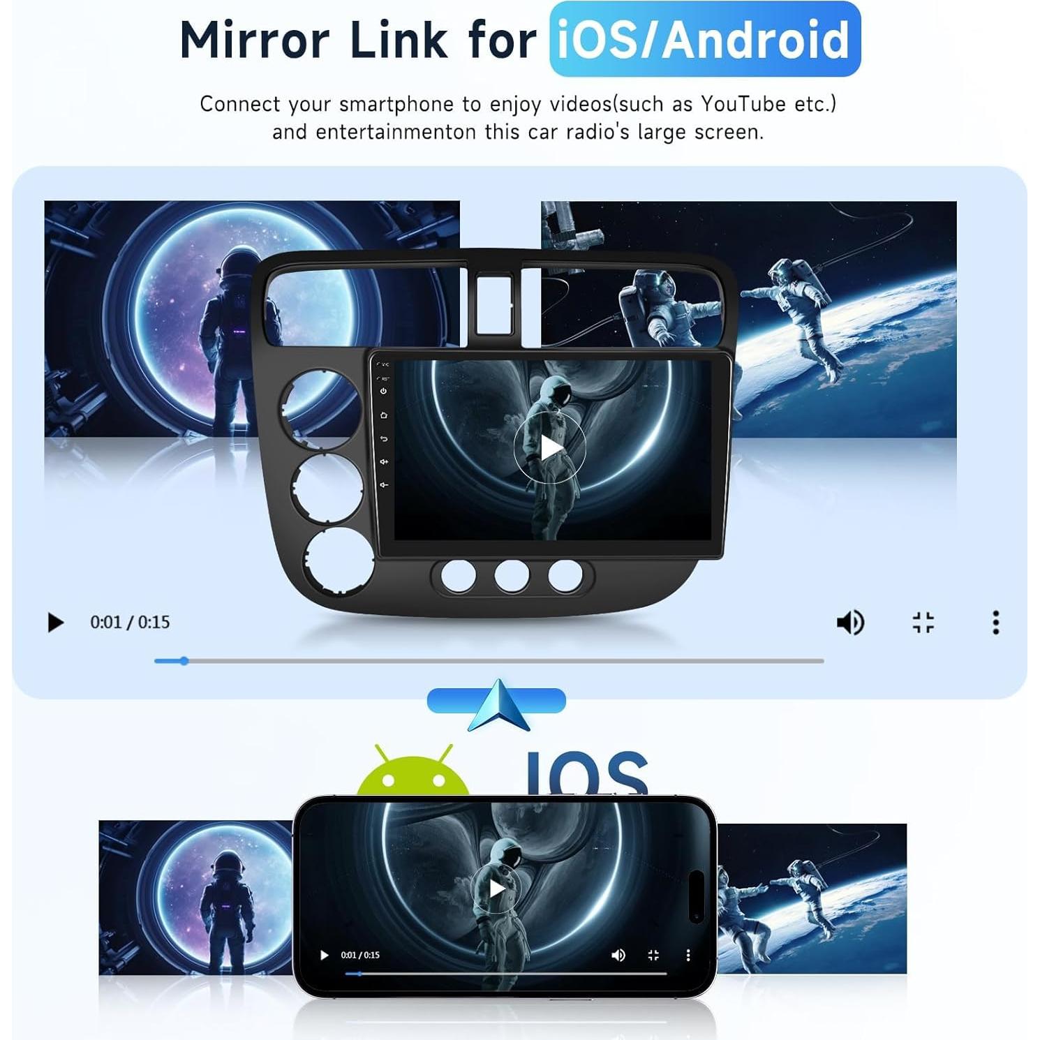 Estéreo Android 13 Podofo 9" para Honda Civic 2001-2005