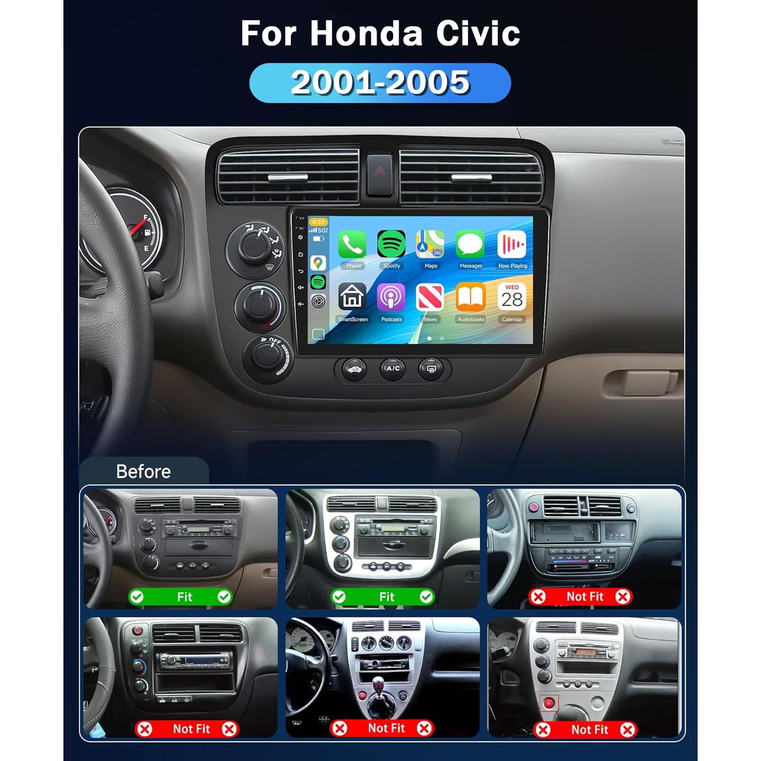 Estéreo de Coche Android 8-Core 4+64G para Honda Civic 2001-2005