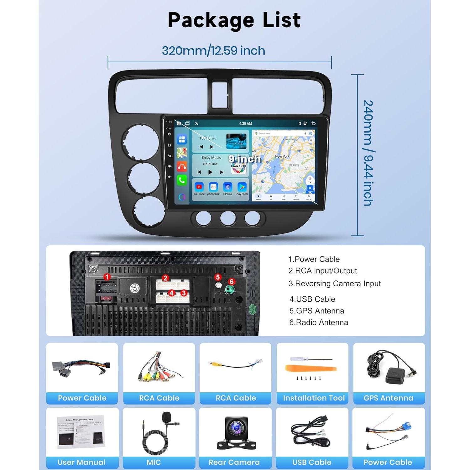 Estéreo de Coche Android 8-Core 4+64G para Honda Civic 2001-2005