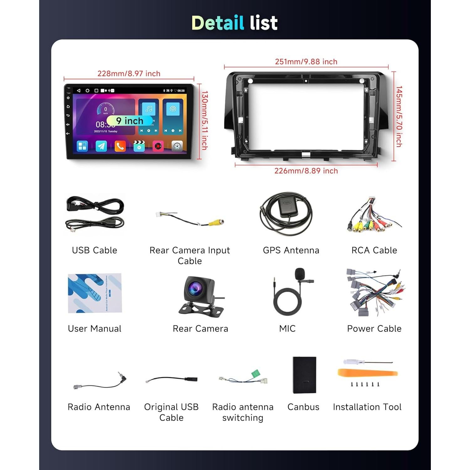 Estéreo de Coche Android 2G+64G MAHVEC para Honda Civic 2016-2020