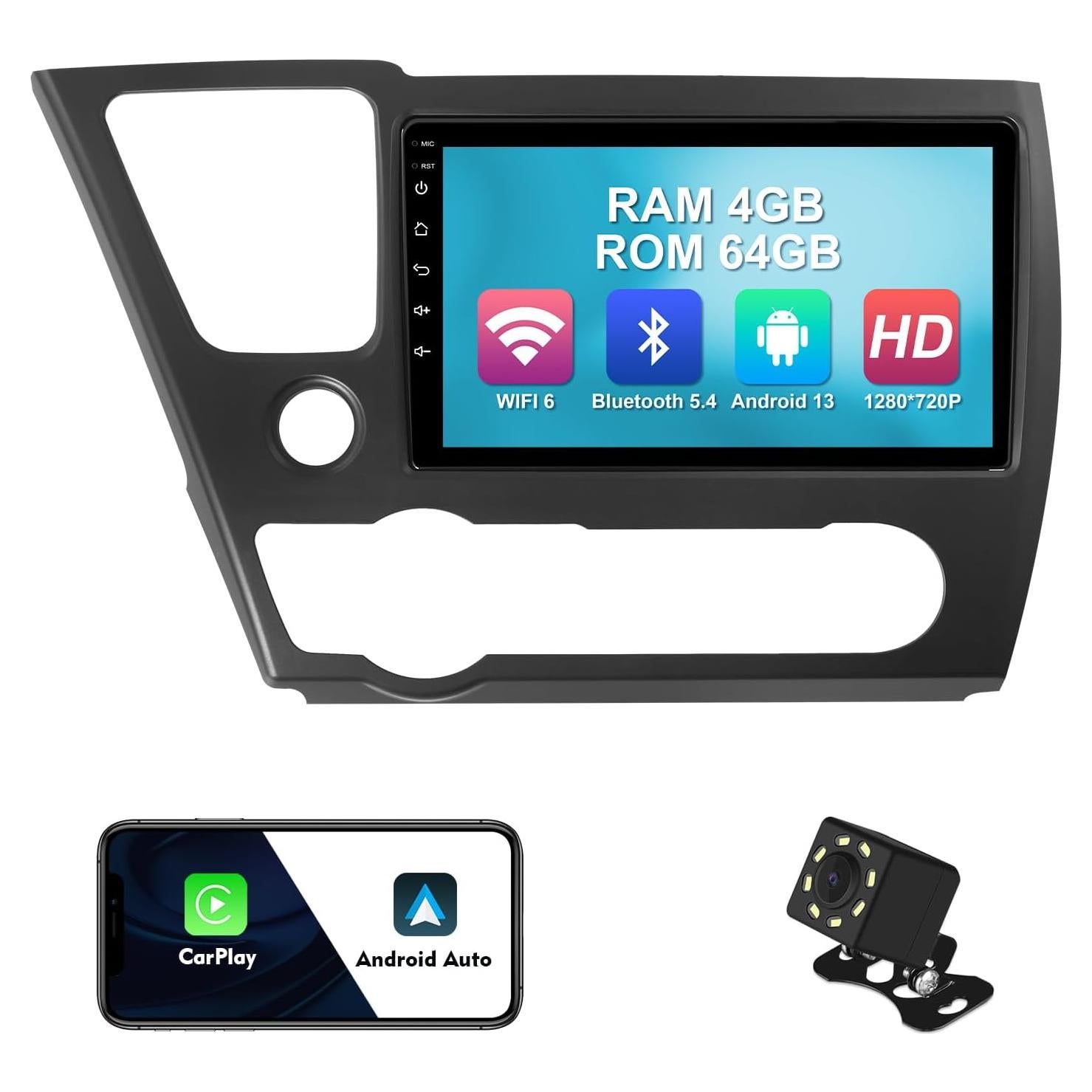 Estéreo de Coche Android 13 FeirTon 4+64GB 9" WiFi 6 Honda Civic