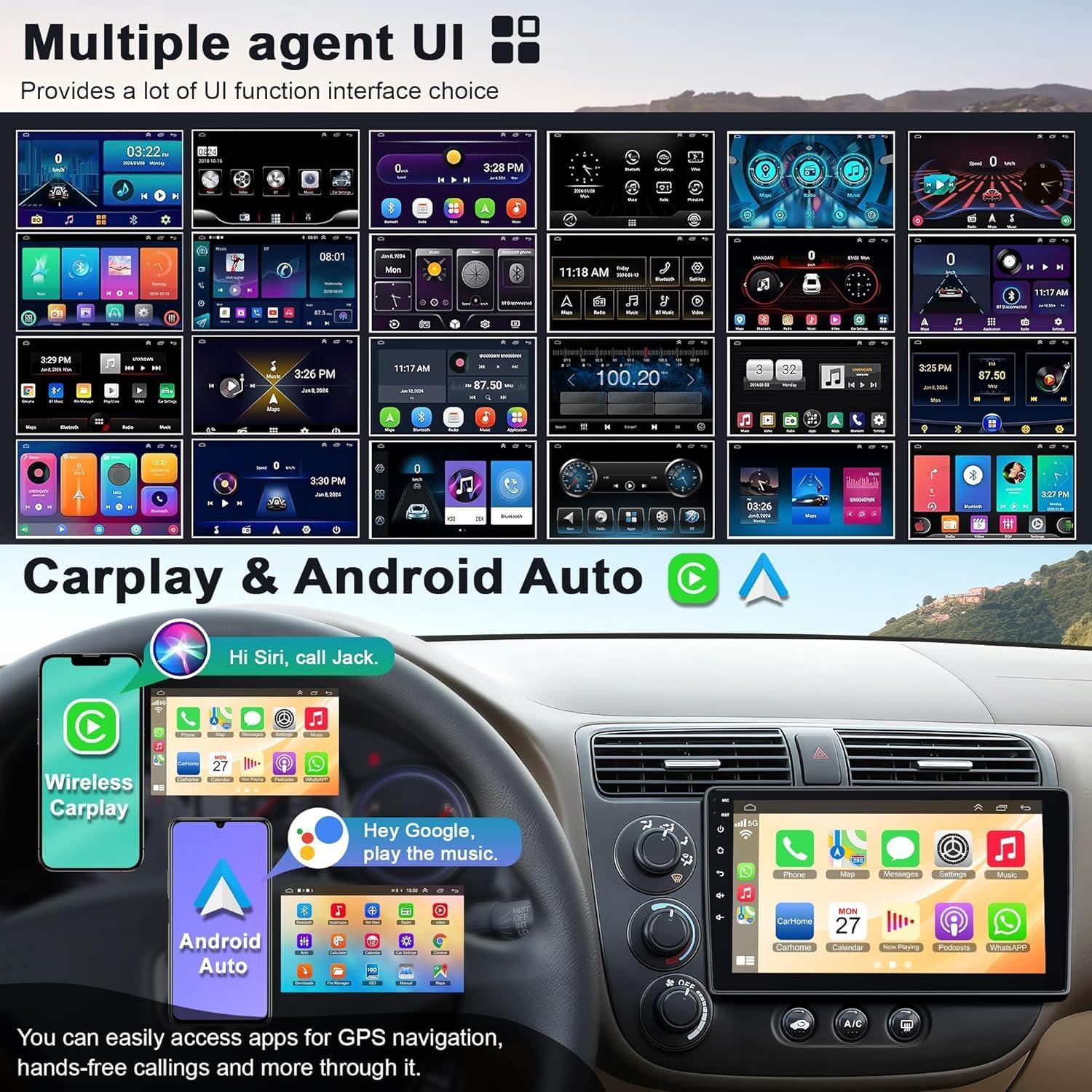 Estéreo de Coche Android 13 Electrosmart para Honda Civic 2001-2005, 4GB RAM, 64GB ROM, Pantalla Táctil 9"