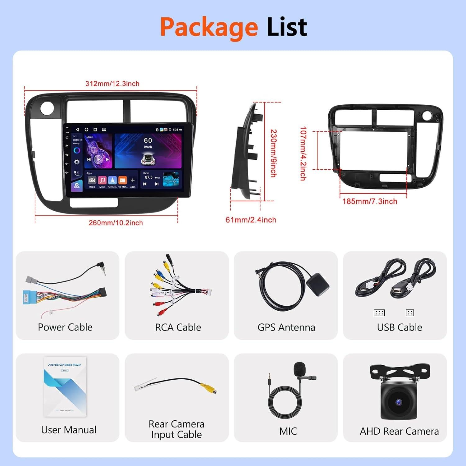 Estéreo de Coche Motorsi para Honda Civic 1996-2001 9" CarPlay