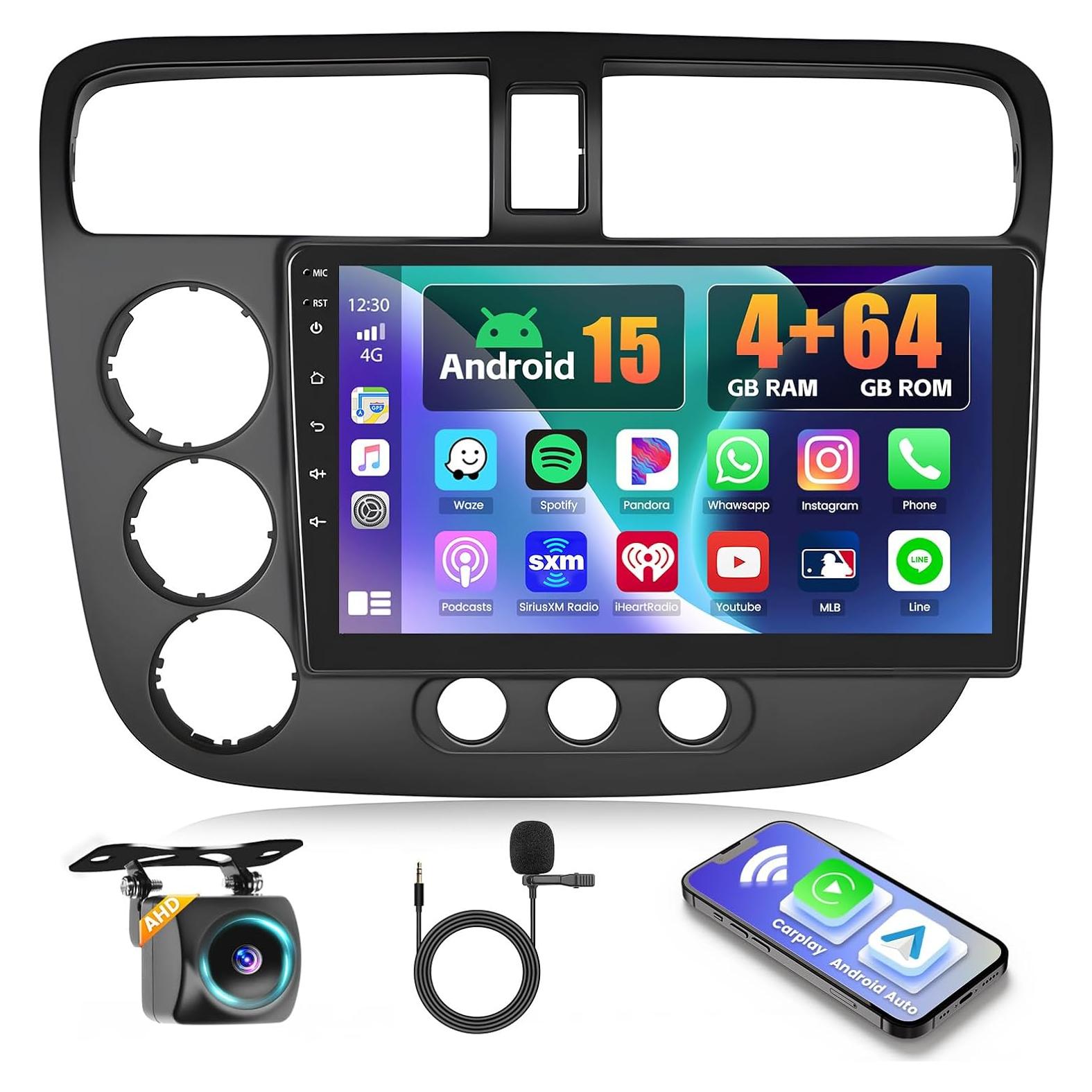Radio Android 9" Realdio para Honda Civic 2001-2005 4+64GB
