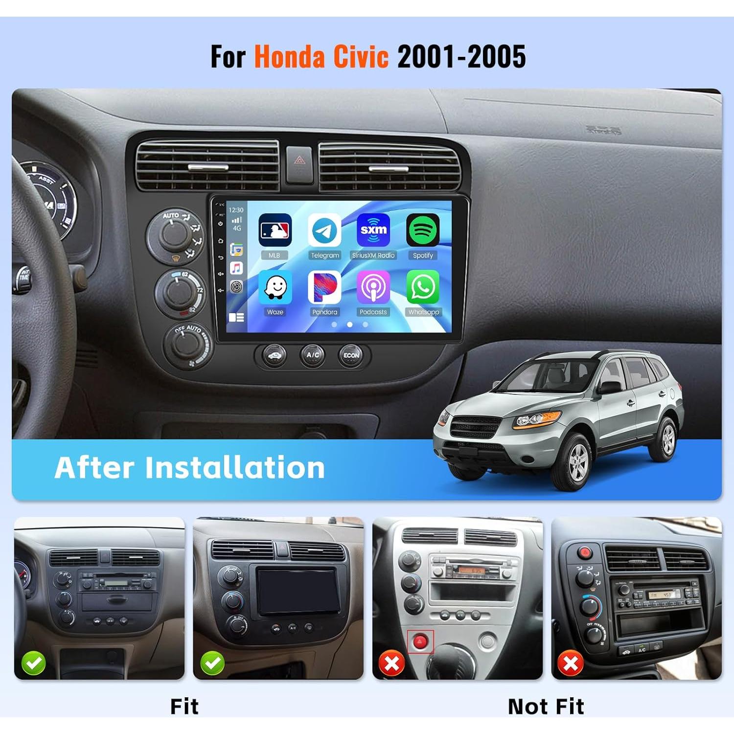 Radio Android 9" Realdio para Honda Civic 2001-2005 4+64GB