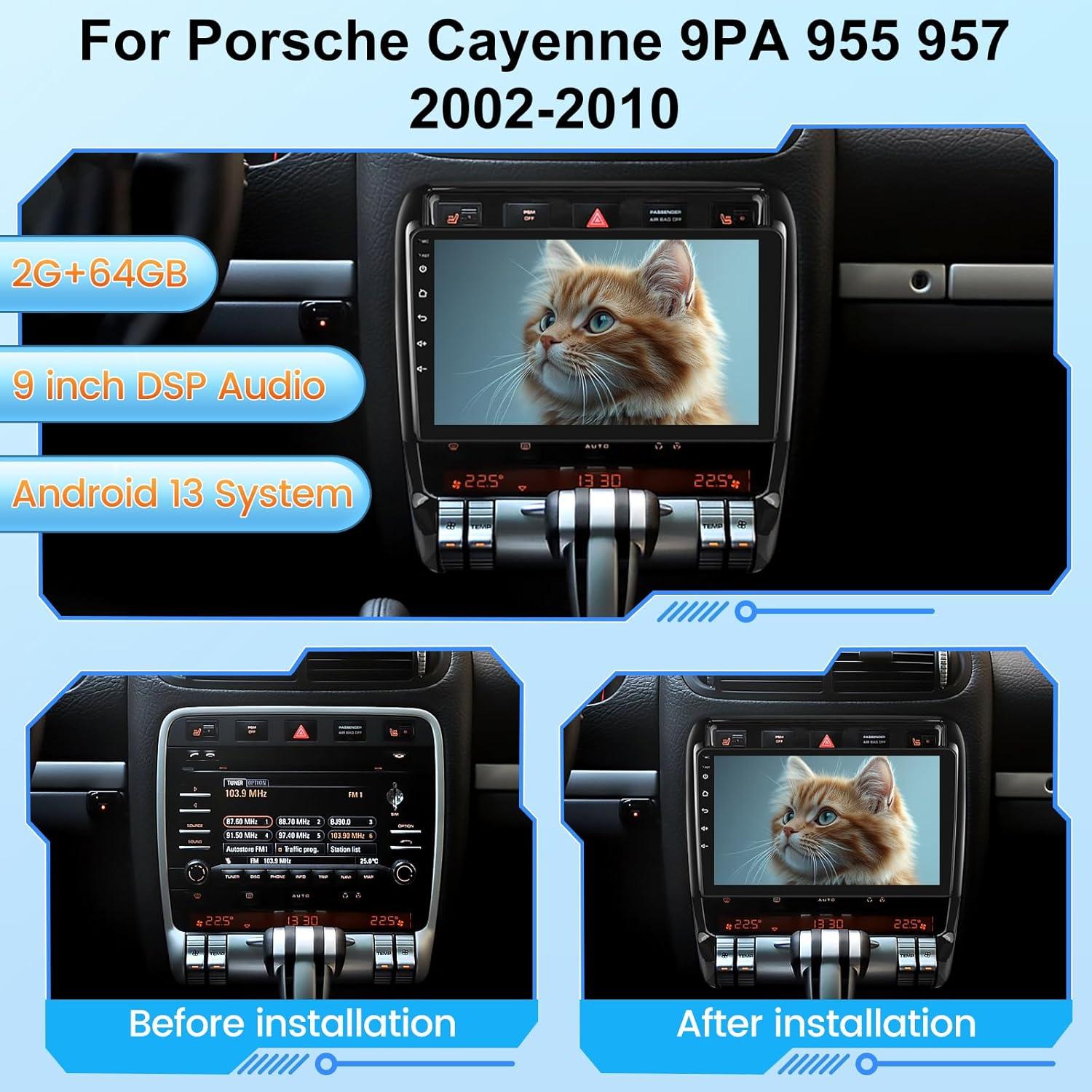 Estéreo de Coche NHOPEEW Android 13 para Porsche Cayenne 2002-2010 9"