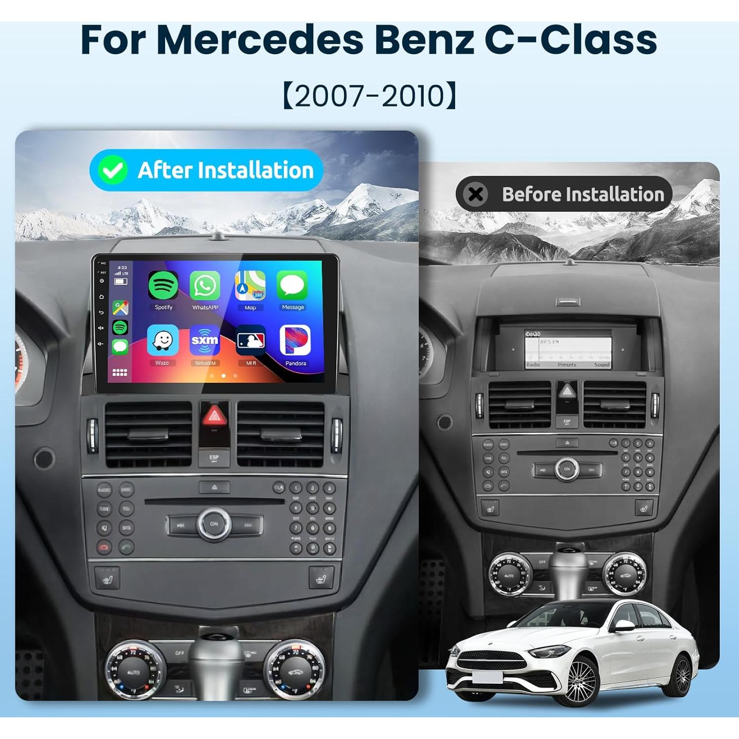 Estéreo de Coche Podofo Android 13 para Mercedes Benz Clase C W204 2006-2011, Pantalla Táctil 9"
