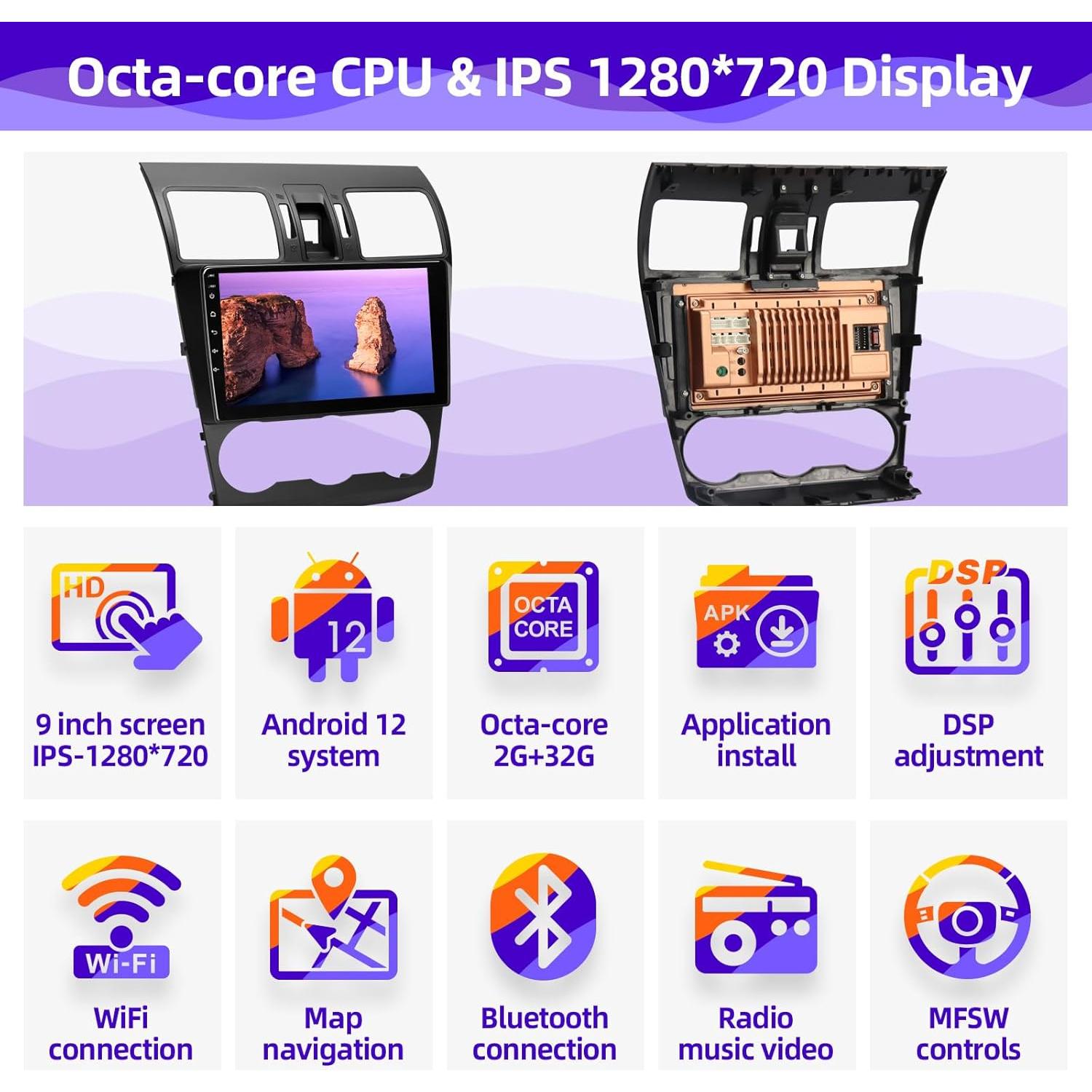 Estéreo de Coche CGOGC 9" Android con Carplay y GPS para Subaru