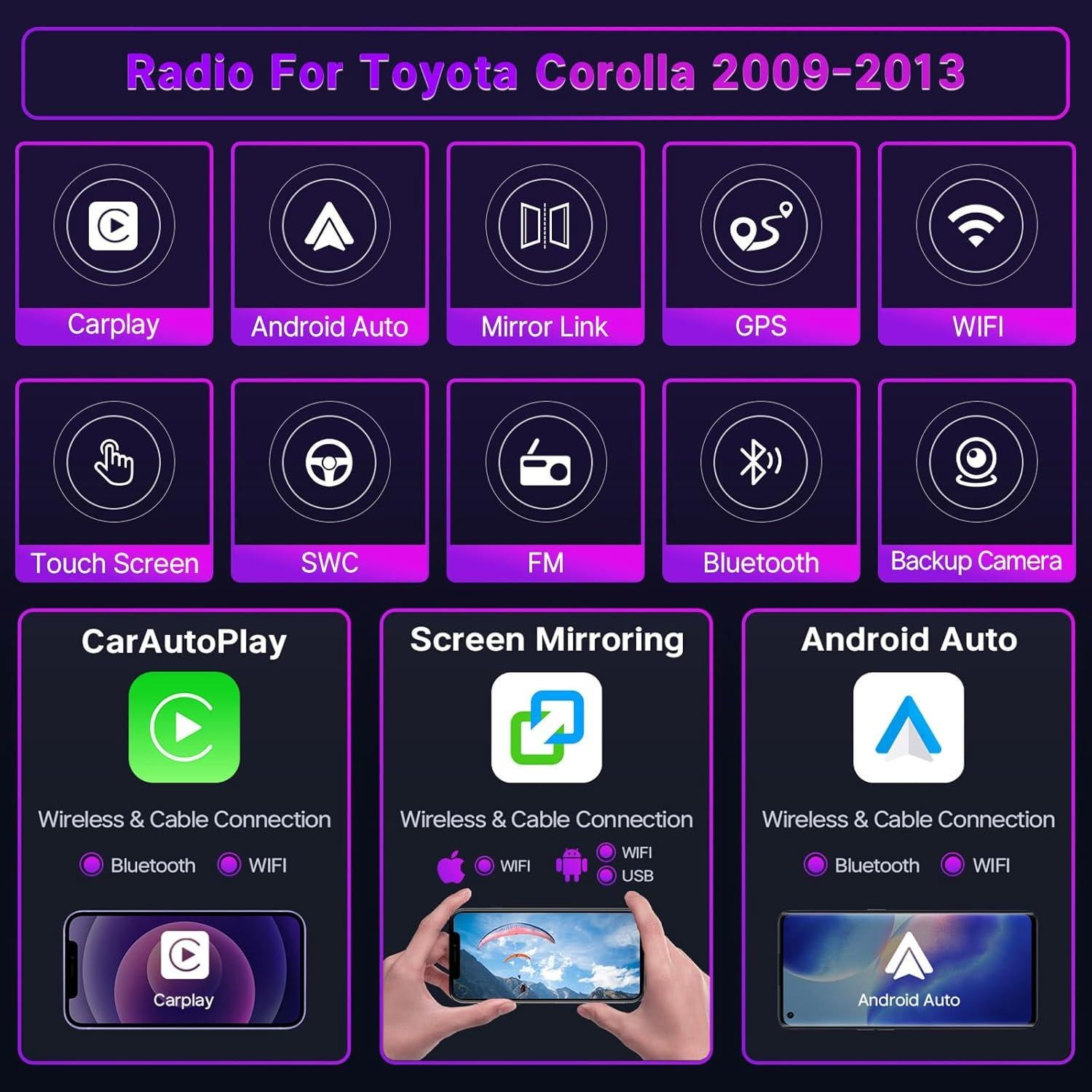 Estéreo de Coche Leadfan para Toyota Corolla 2009-2013 9" GPS Bluetooth