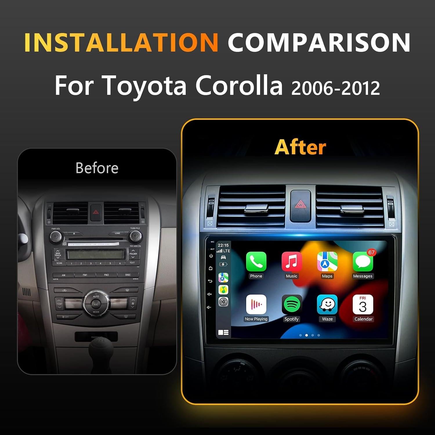 Estéreo de Coche Eunavi Android 13 2 Din para Toyota Corolla 2006-2012