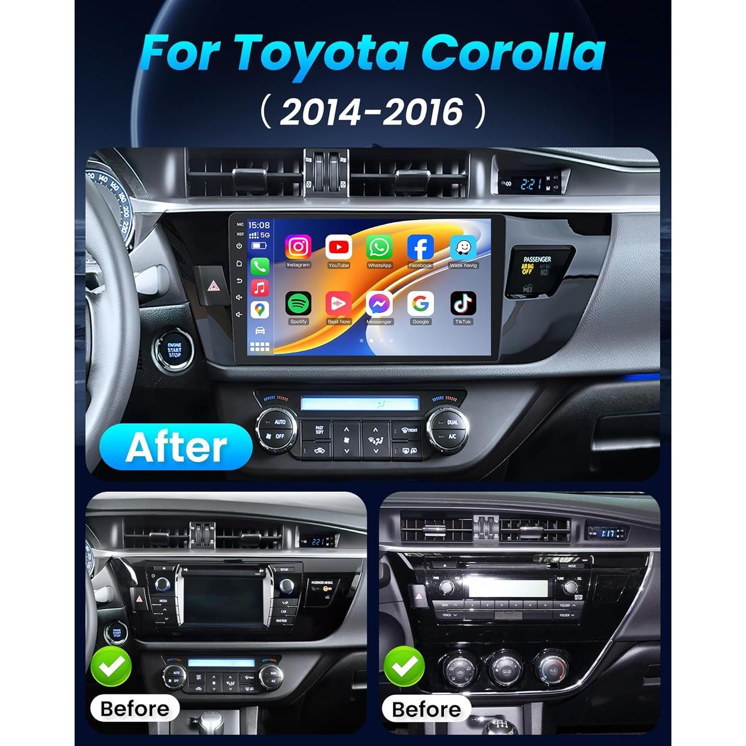 Radio de Coche Jufodrca 10.2" para Toyota Corolla 2014-2016 GPS Bluetooth