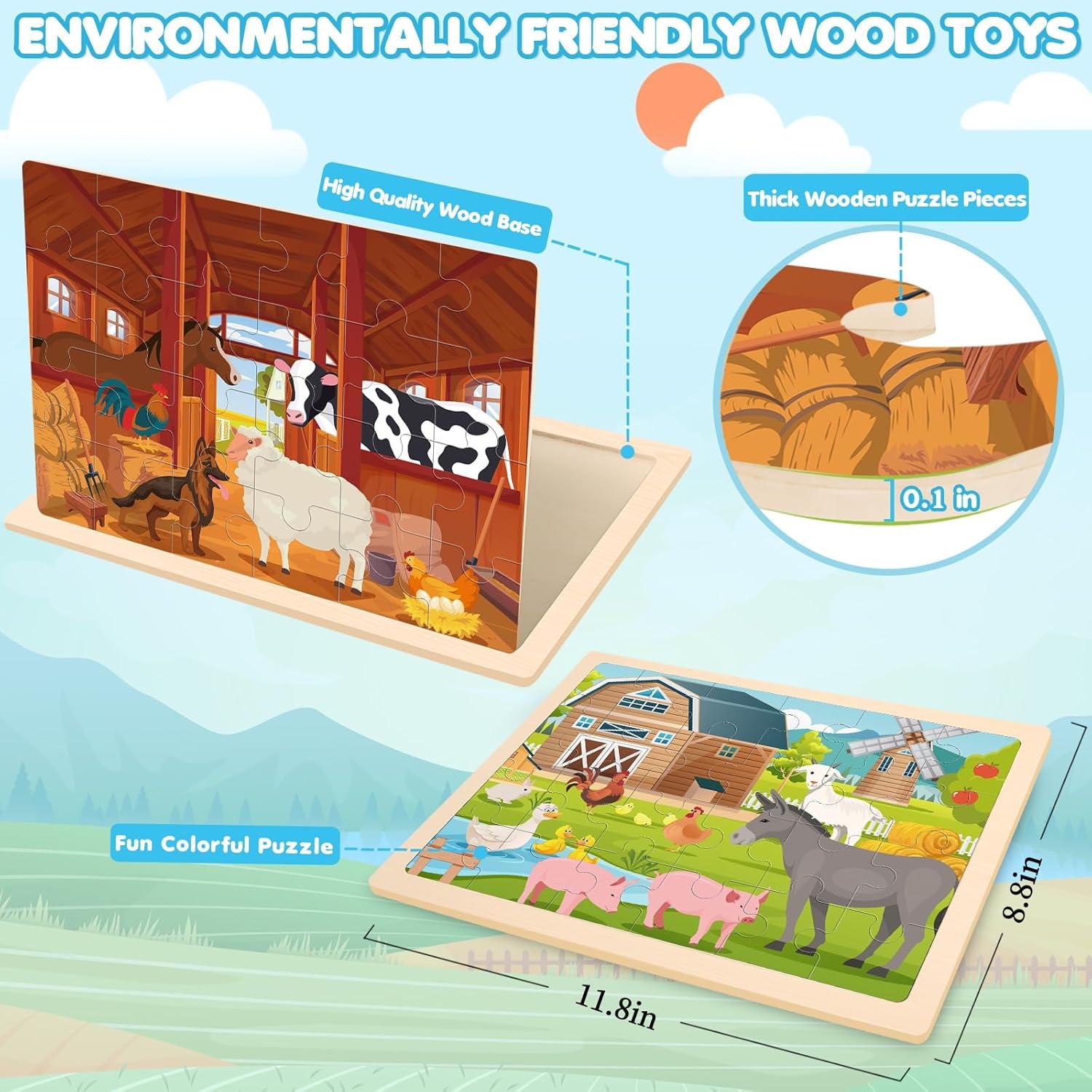 Rompecabezas de Madera Granja LACCHOUFEE 4 Piezas 24 Pzas