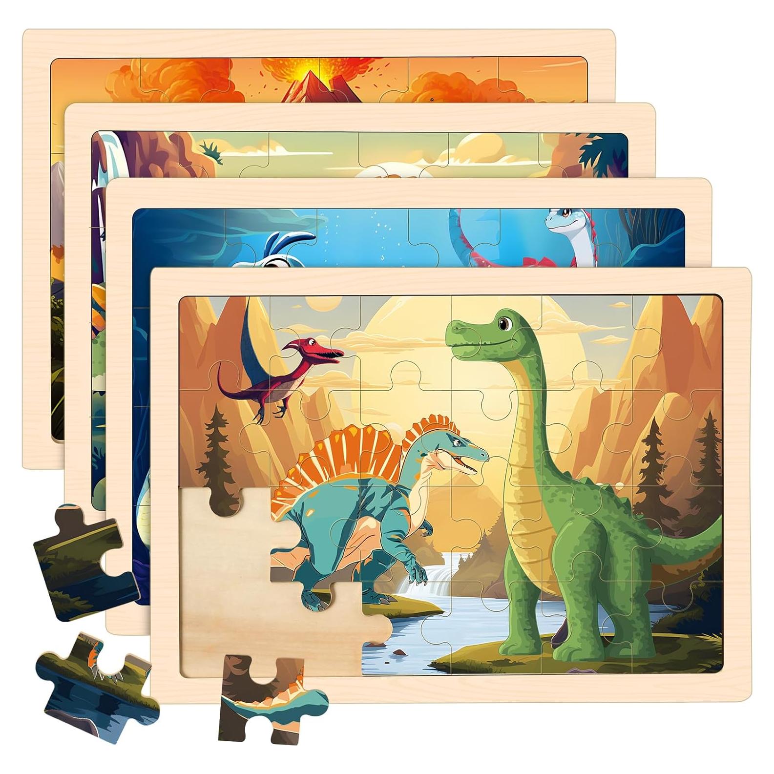 Rompecabezas de Dinosaurios LACCHOUFEE 4 Piezas 24 Pzs