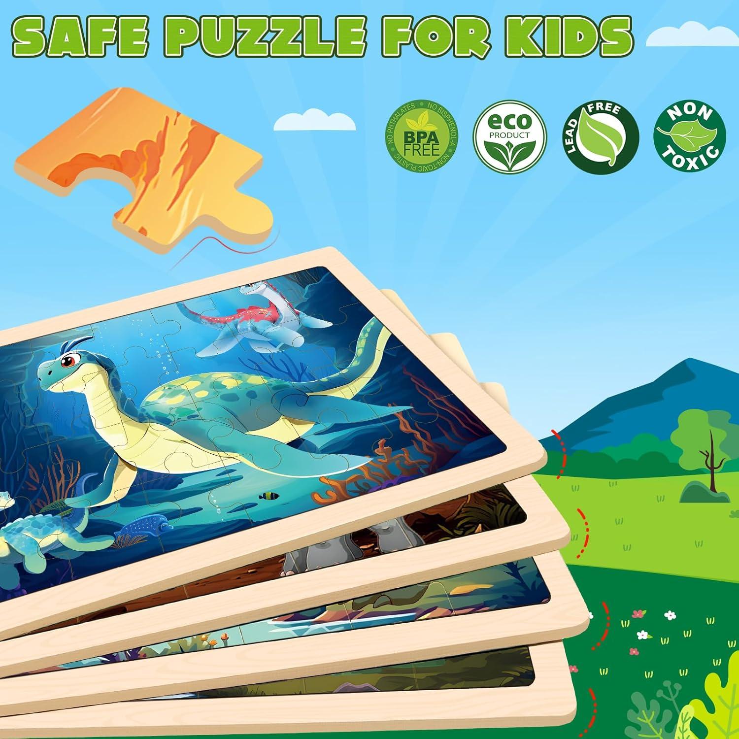 Rompecabezas de Dinosaurios LACCHOUFEE 4 Piezas 24 Pzs