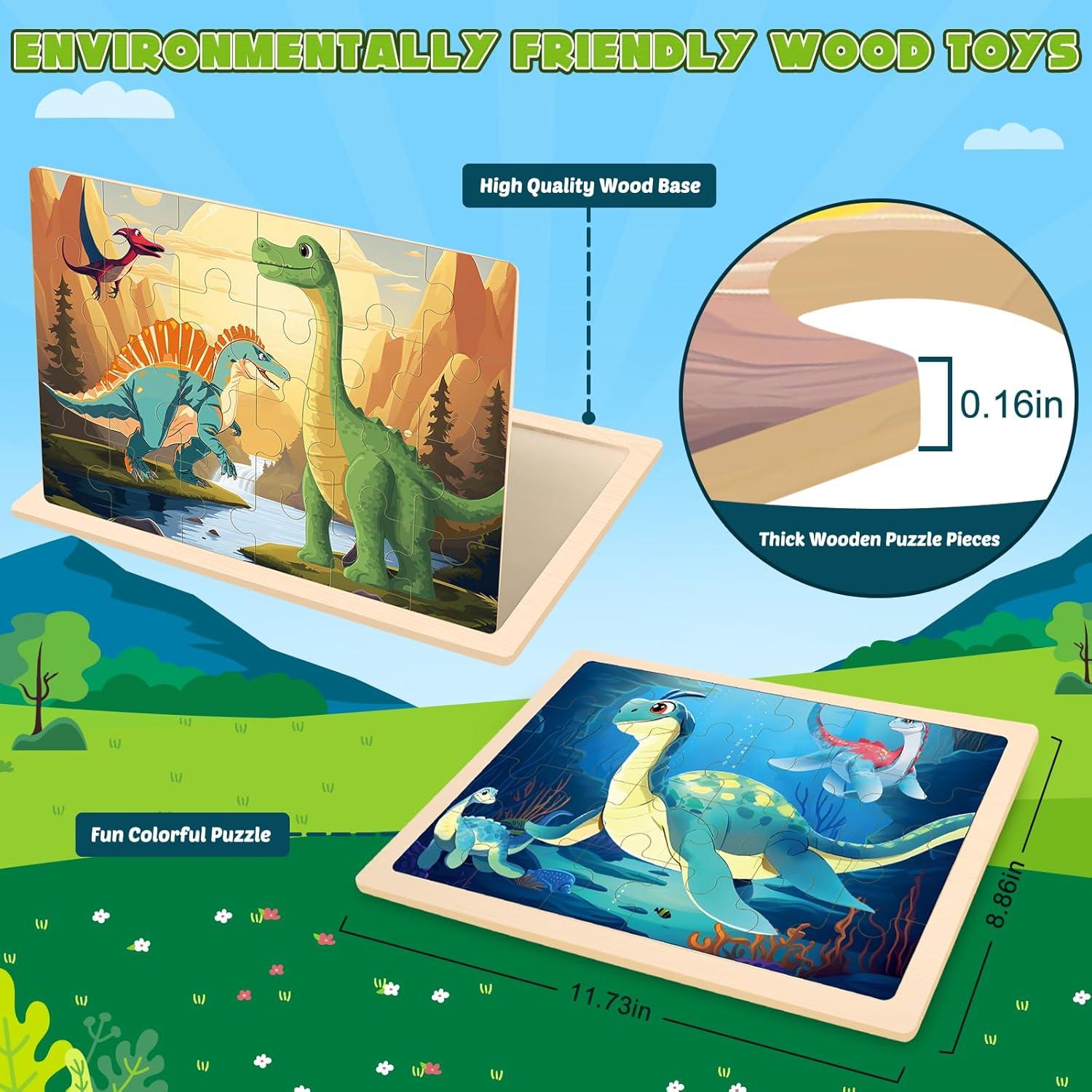 Rompecabezas de Dinosaurios LACCHOUFEE 4 Piezas 24 Pzs