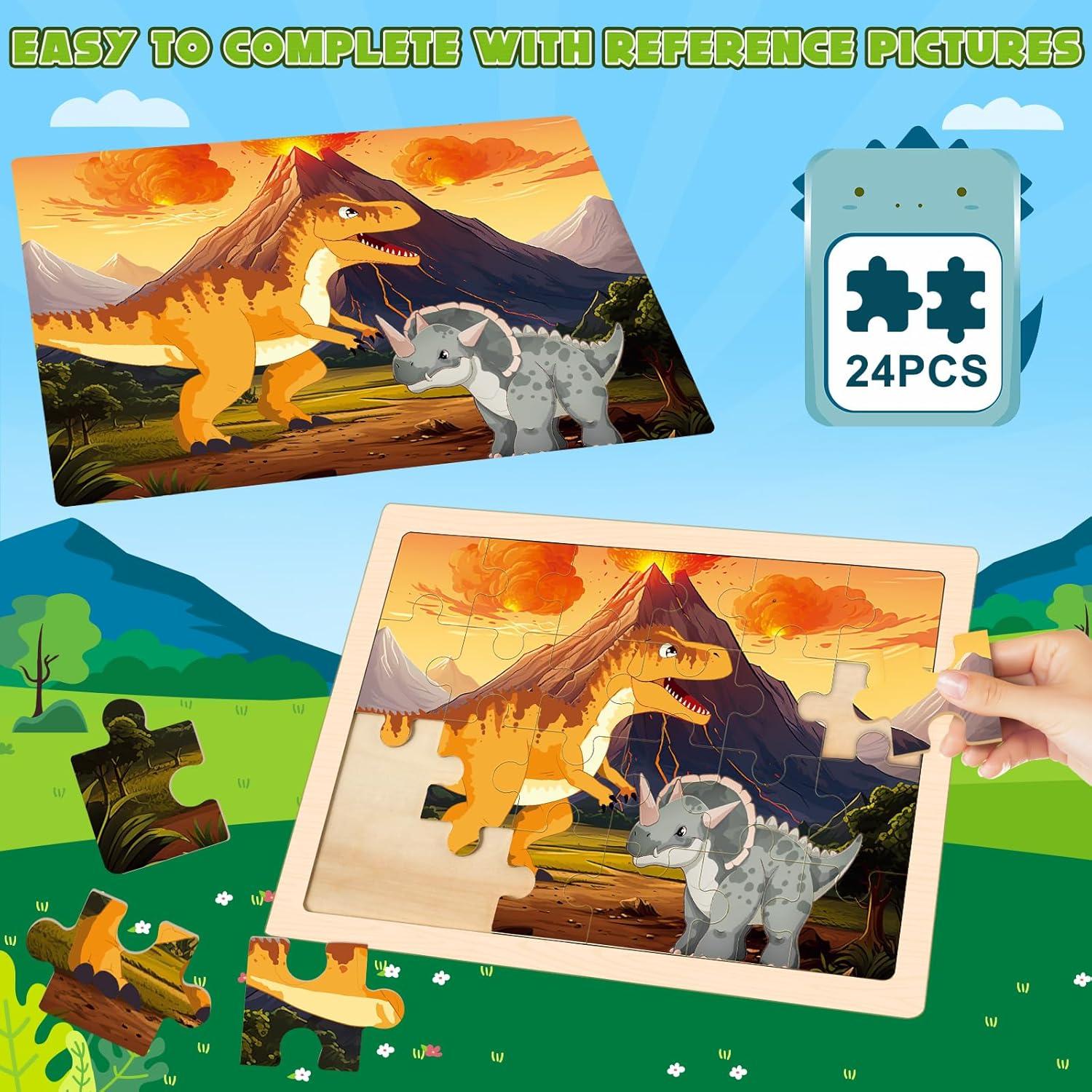 Rompecabezas de Dinosaurios LACCHOUFEE 4 Piezas 24 Pzs