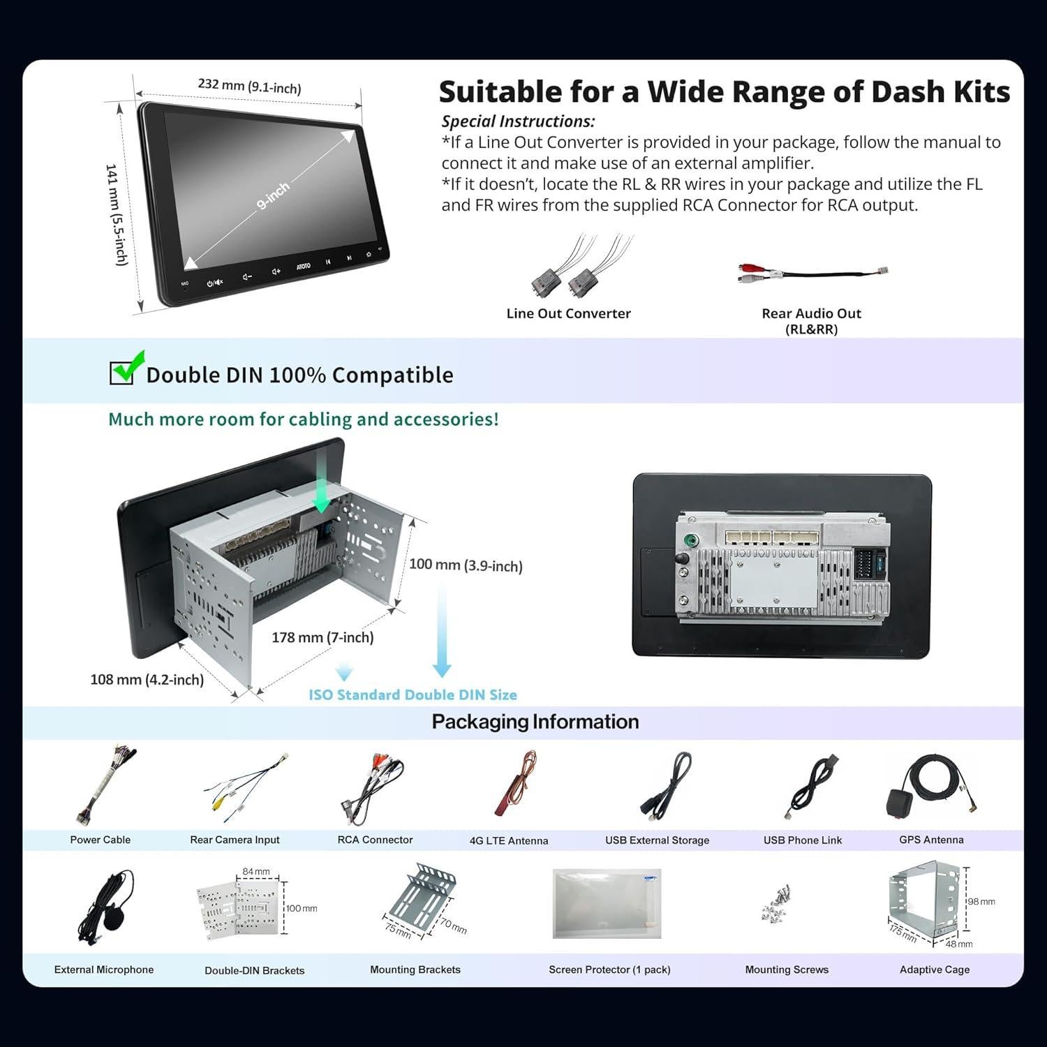 Estéreo de Coche Doble Din ATOTO S8 9" QLED 4G 32GB GPS