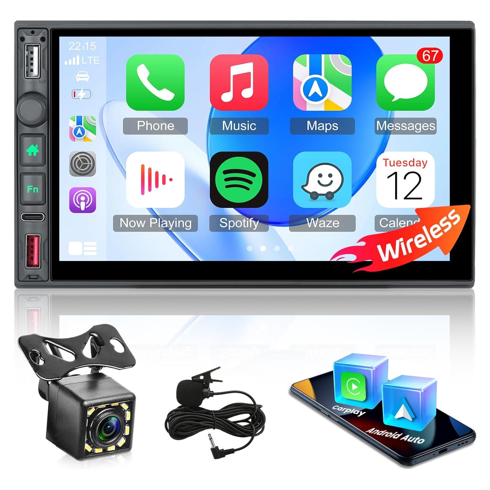 Estéreo Doble Din NHOPEEW 7" Carplay Inalámbrico y Android Auto