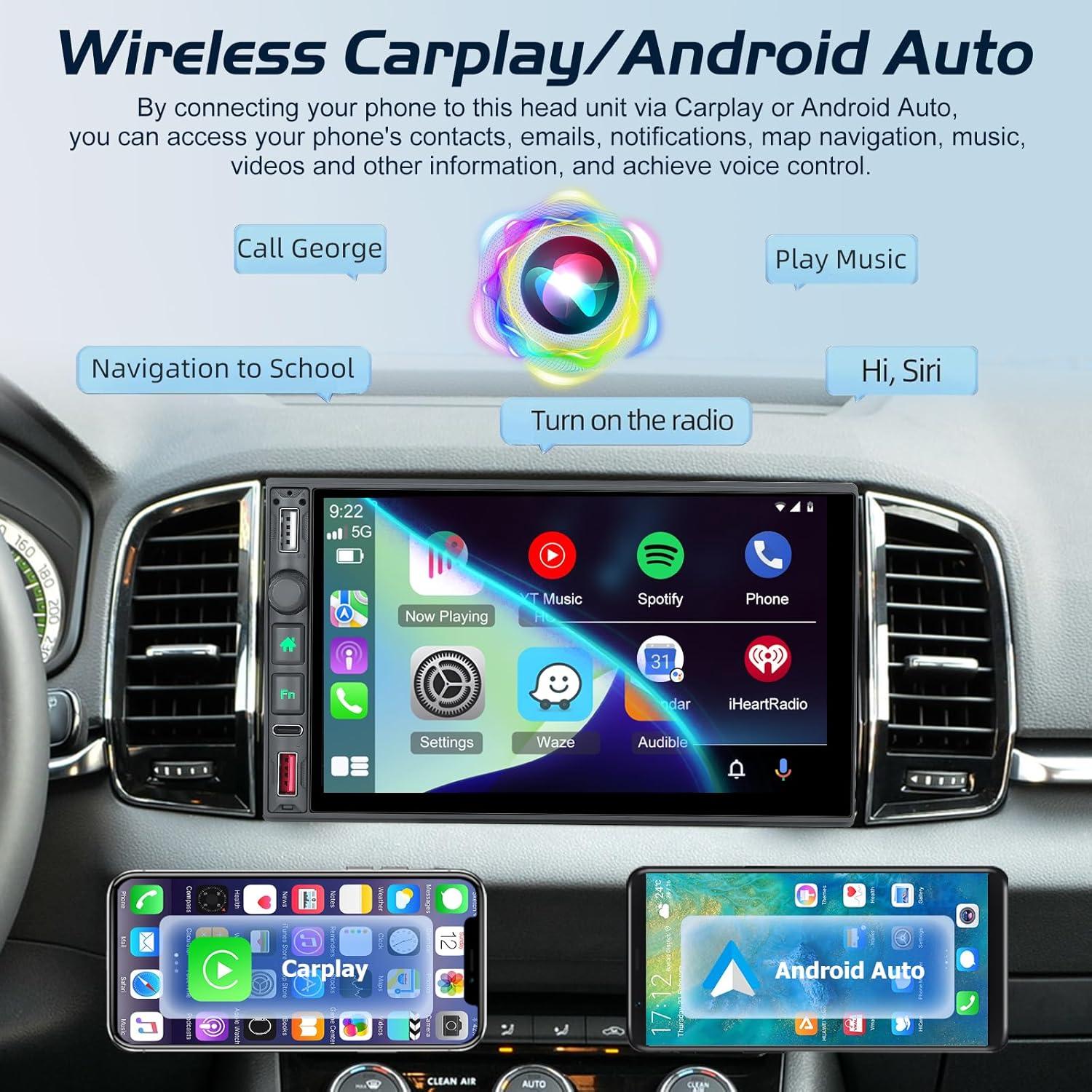 Estéreo Doble Din NHOPEEW 7" Carplay Inalámbrico y Android Auto
