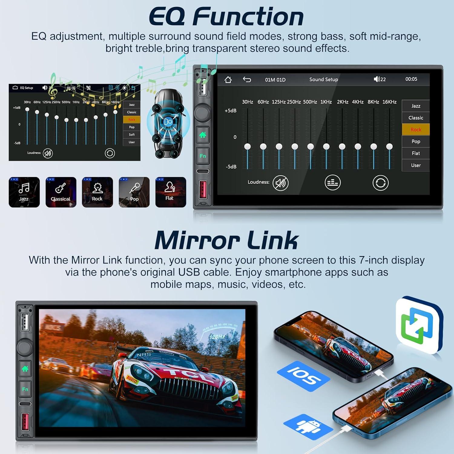 Estéreo Doble Din NHOPEEW 7" Carplay Inalámbrico y Android Auto