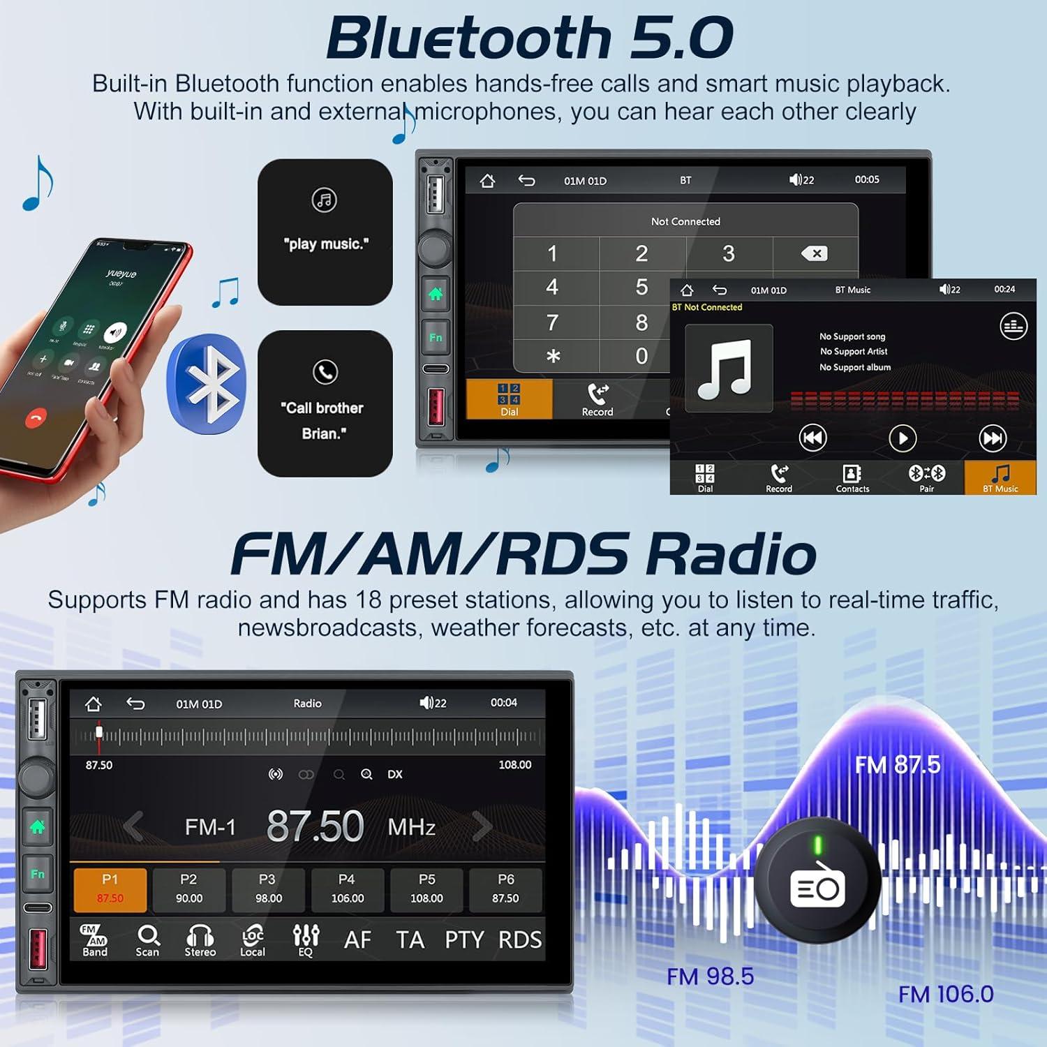 Estéreo Doble Din NHOPEEW 7" Carplay Inalámbrico y Android Auto