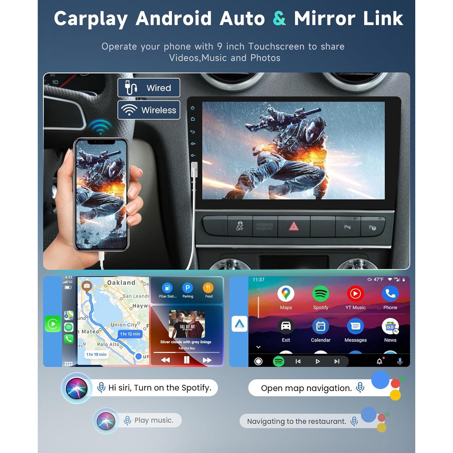 Estéreo de Coche Podofo 9" HD con CarPlay y Android Auto