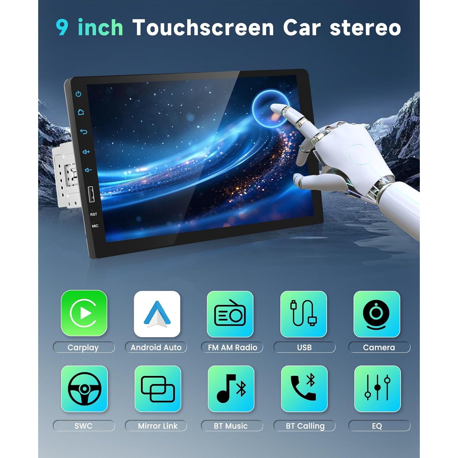 Estéreo de Coche Podofo 9" HD con CarPlay y Android Auto