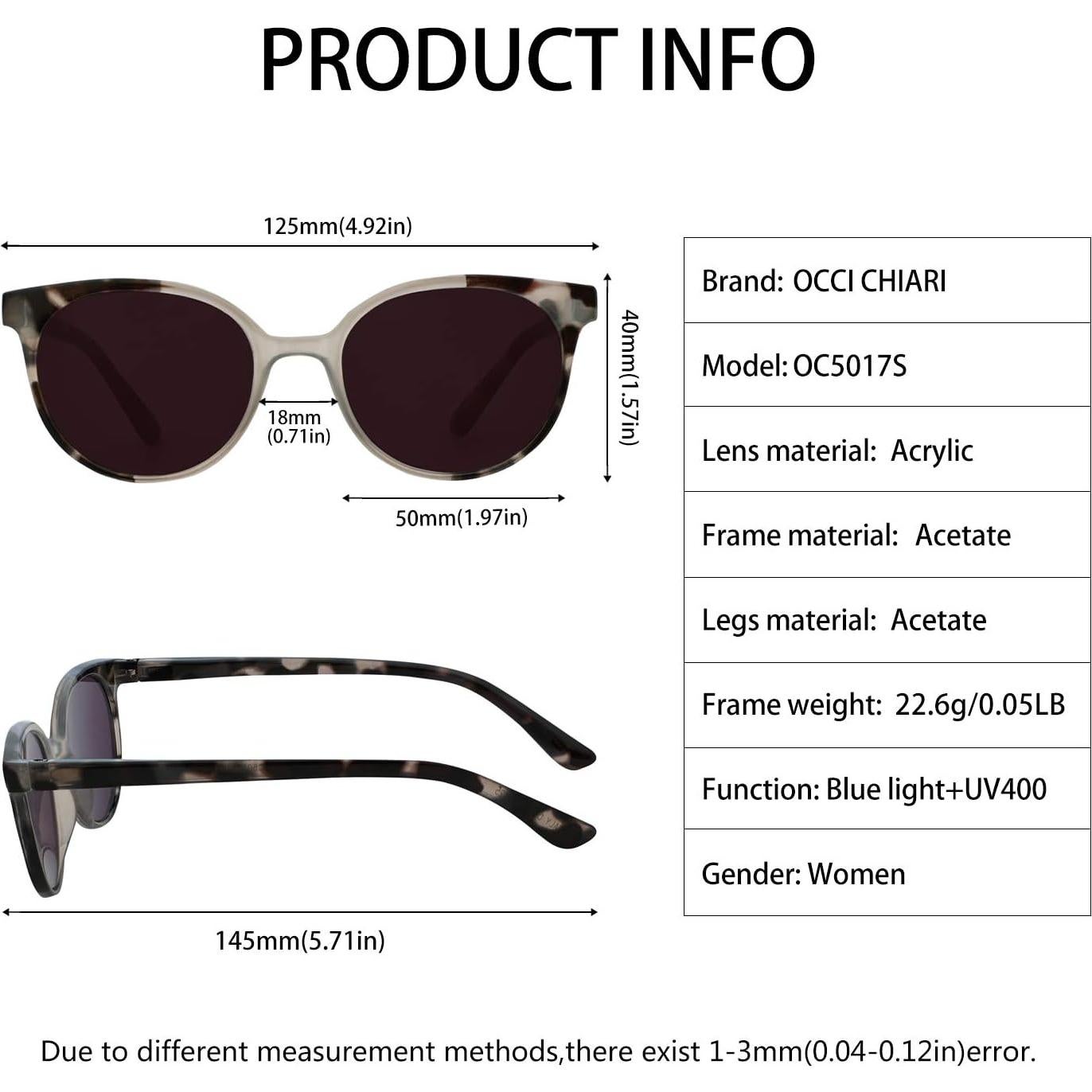 Gafas de Sol Lectoras OCCI CHIARI UV400 Mujeres Gris 50mm