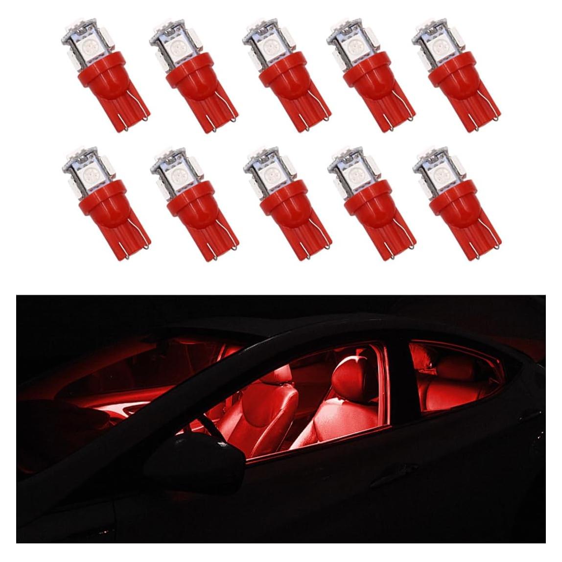 10 Bombillas LED T10 Povtii para Coche Luz Interior Roja