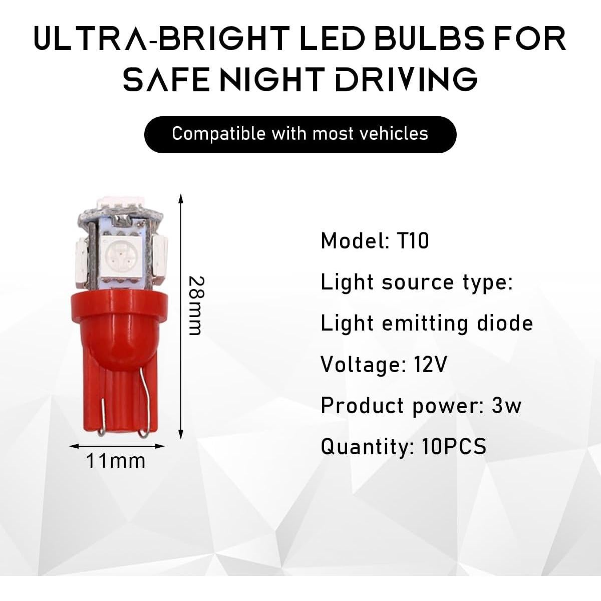 10 Bombillas LED T10 Povtii para Coche Luz Interior Roja
