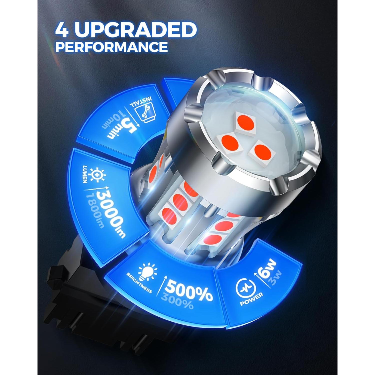 Bombillas LED Marsauto 3157 Rojas, Luz de Freno 50000 hrs